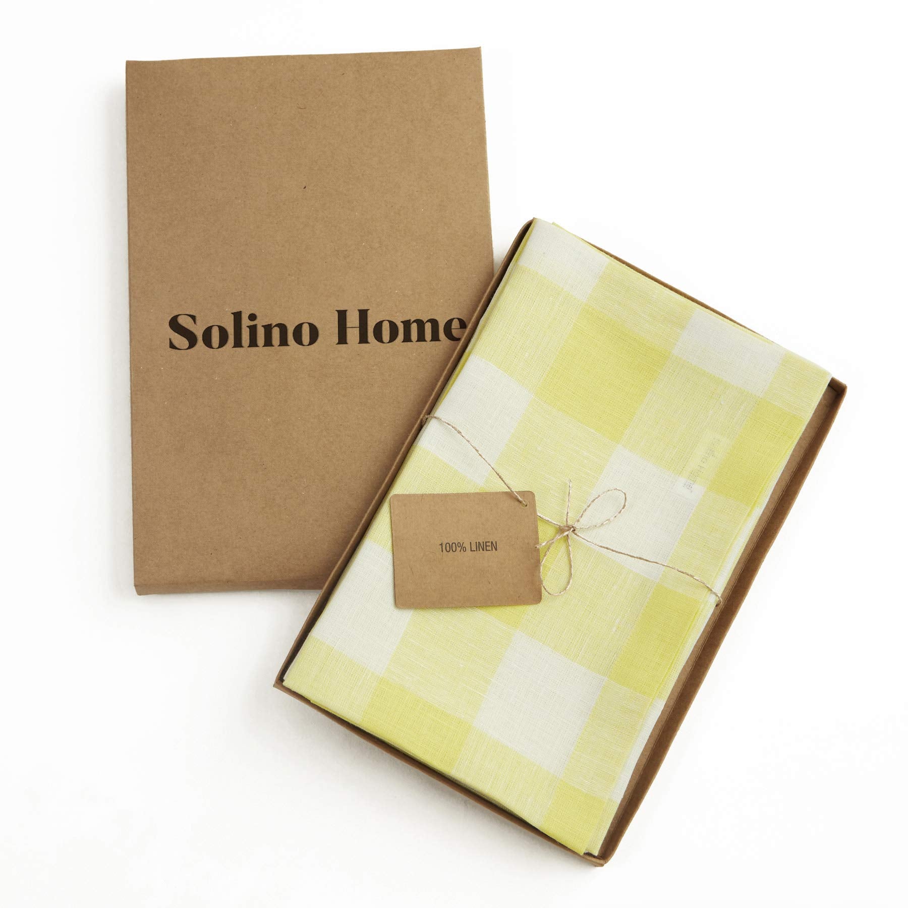Solino Home Buffalo Check Linen Napkins Set Of 4 - 100% Pure Linen Yellow And White Spring Plaid Napkins 20 X 20 Inch - Machine