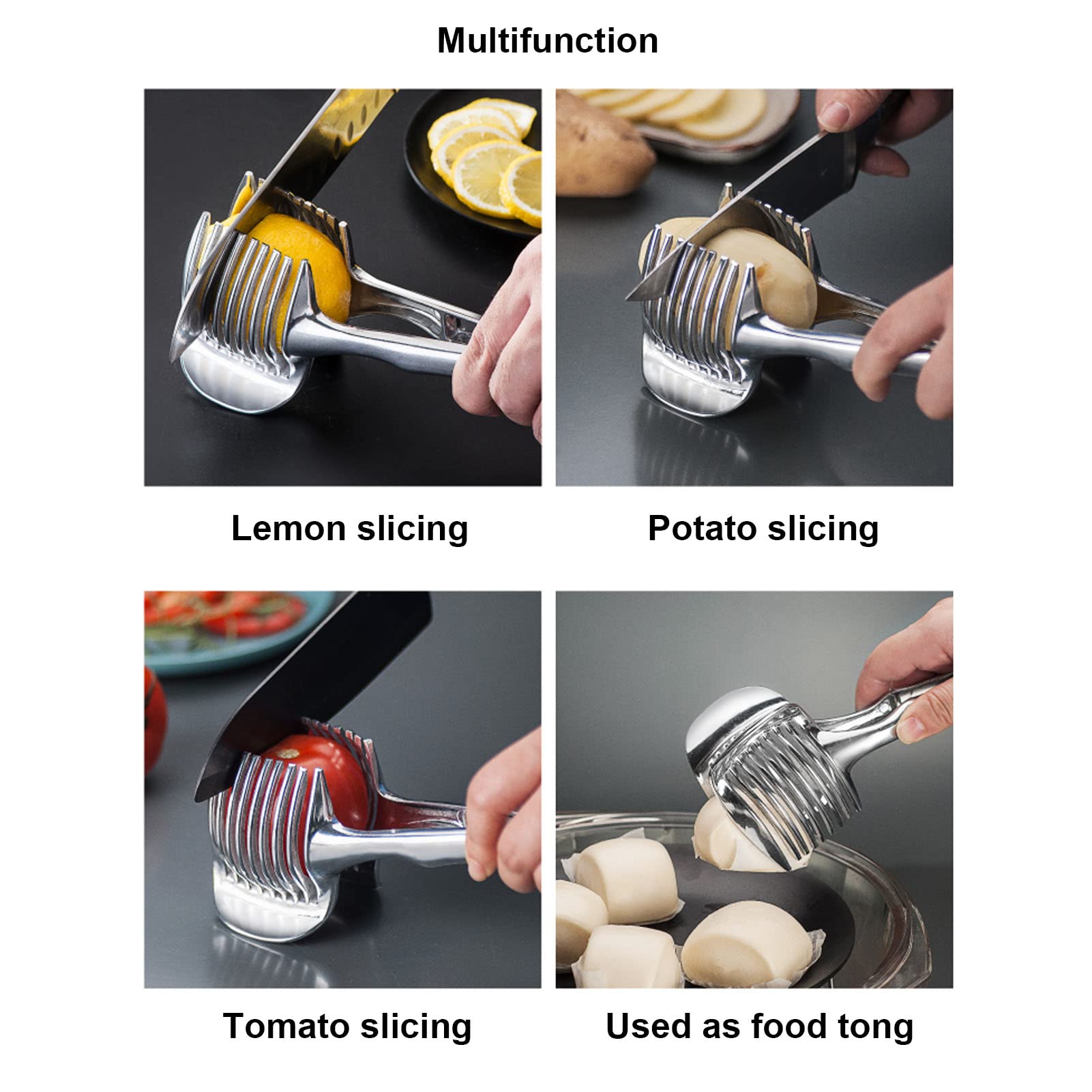 Tomato Slicer Lemon Cutter, Multipurpose Handheld Round Fruit Tongs Durable Eco Friendly Tongs Design Easy Slicing Kiwi Fruits V