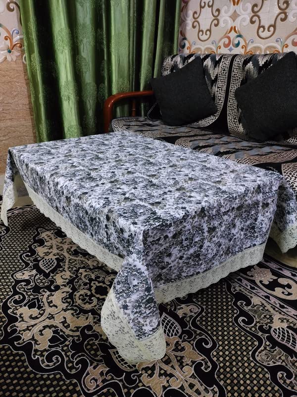 ROYAL  NEST  2 to 4 Seater (40 INCH x 60 INCH) Table Cloth Table Cover (Plastic) Lace Bail, Gray Color