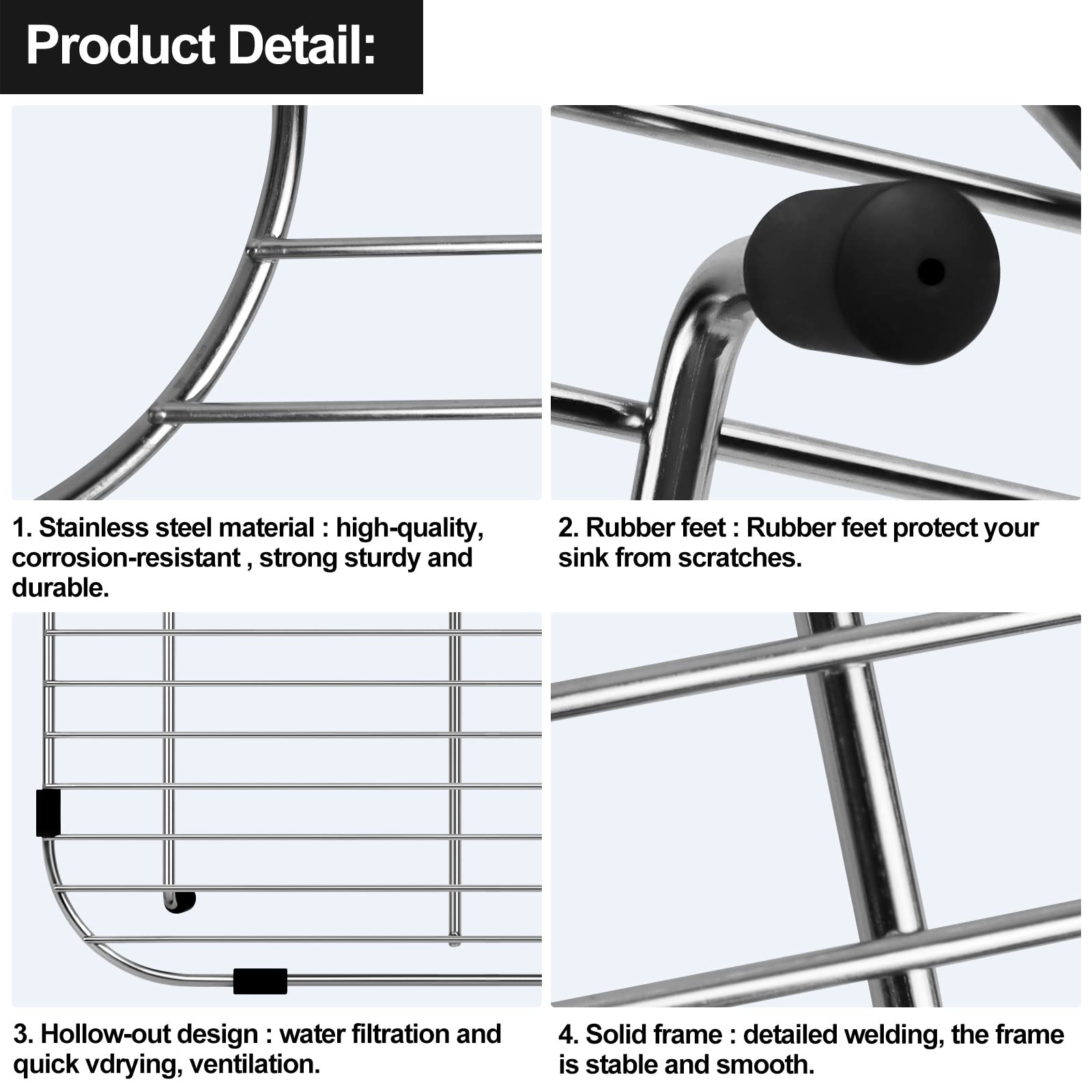 Arlba 2 Pack 304 Stainless Steel Sink Protectors For Kitchen Sink With Rear Drain Hole,13.2''X11.5''X1.25'' Kitchen Sink Grid Un