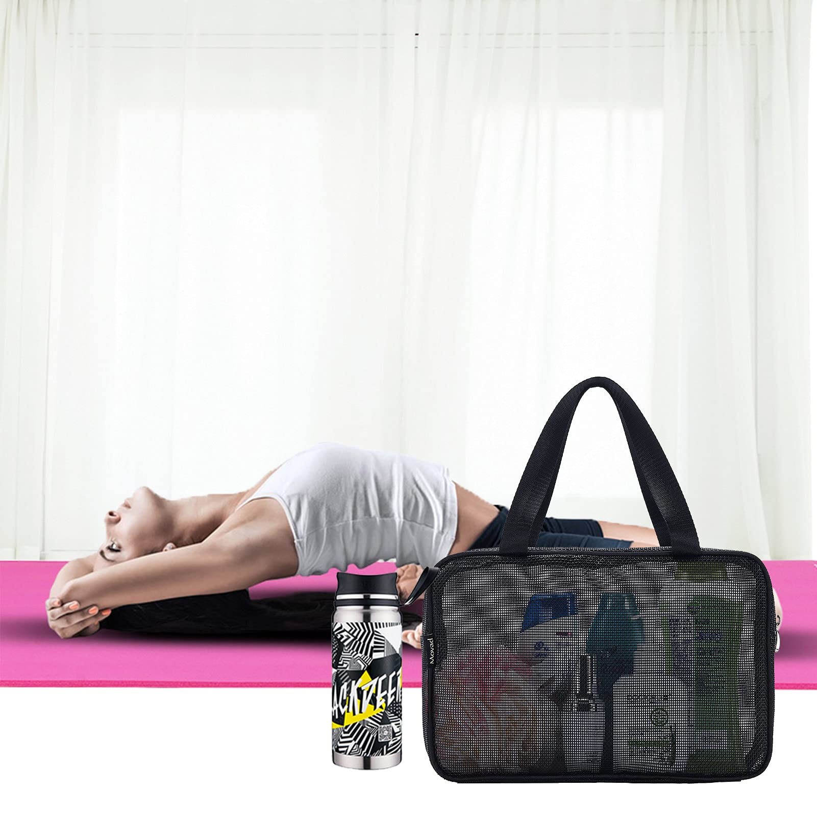 Moyad Mesh Shower Caddy Portable Toiletry Tote Gym Bag For College Dorm Bathroom (Black Large)