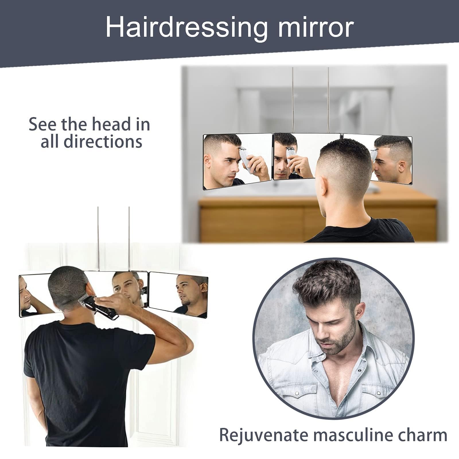 Janmpask Led 3 Way Mirror For Self Cutting Mirror Vanity Mirror Barber Supplies Accessories 360 Makeup Mirror With Light Trifold