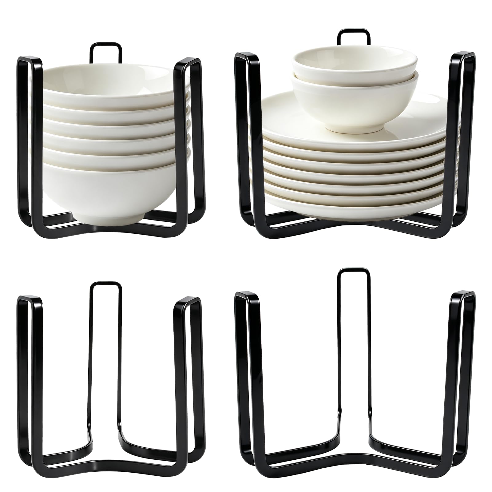 Fyziqon 4PCS Dinnerware Bowl Plate Holder,Bowl Holders Organizer Fit for 4.7 and 6.5 Inches Diameters Bowl, Metal Storage Dying 