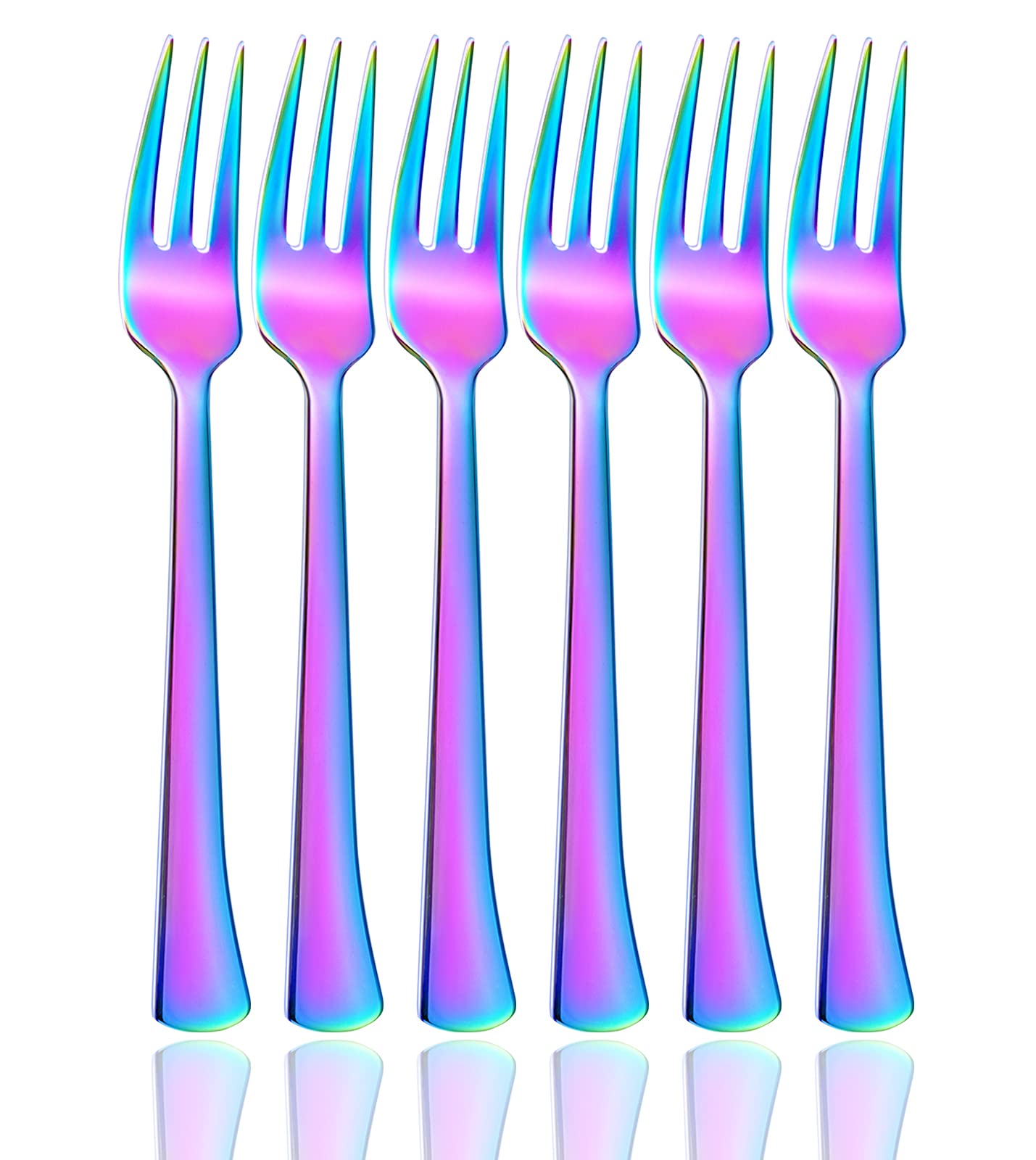 Dinner Fork Sets,Rainbow Fork Set 6-Piece Stainless Steel Color Dessert Forks