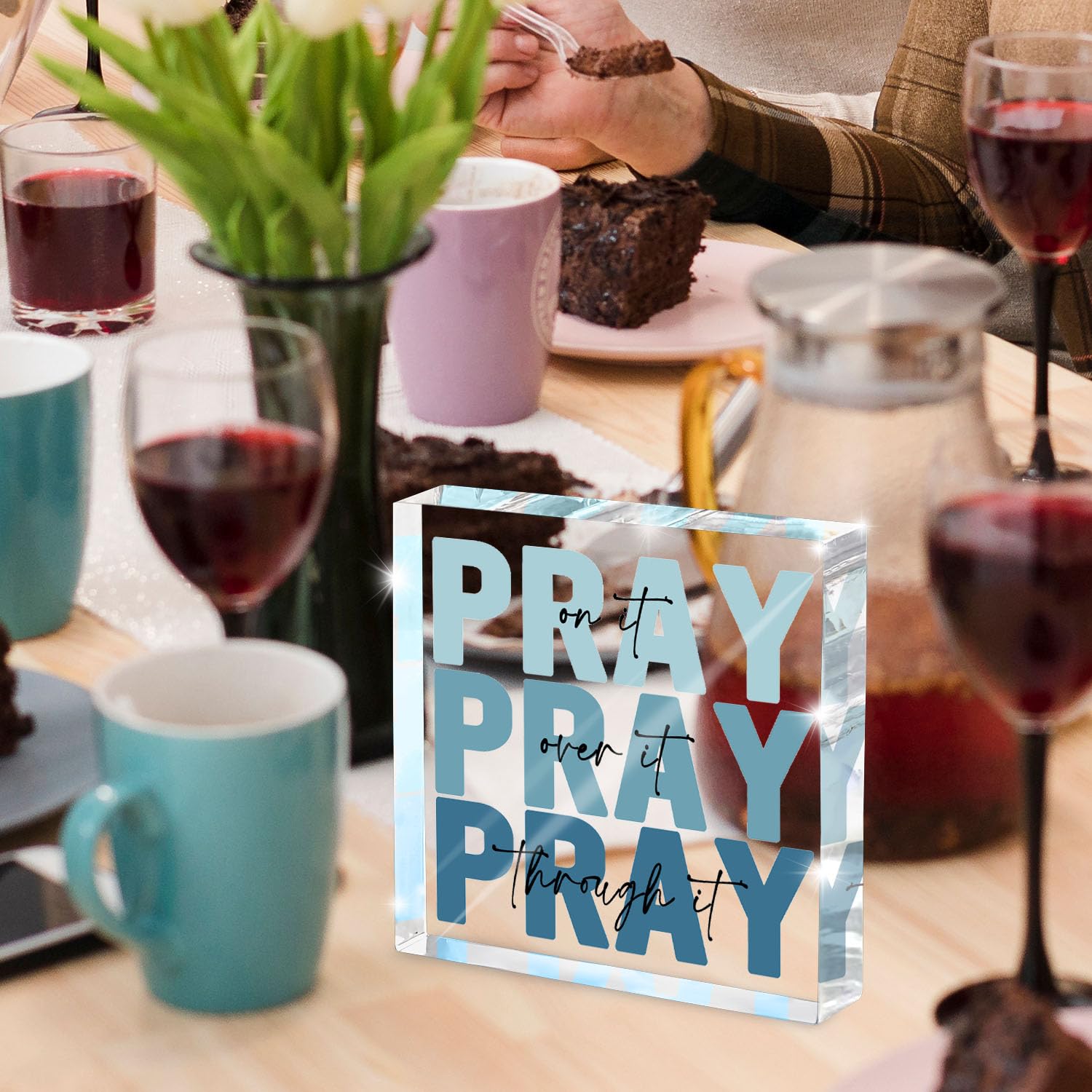 Religious Gifts for Women - Pray on it Pray over it Pray through it Acrylic Sign Decorative for Home Office Pastor Farmhouse Liv