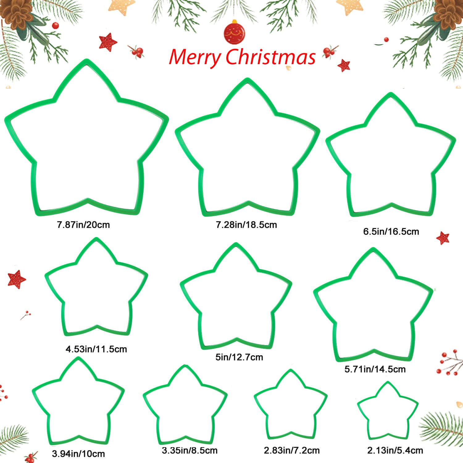 Kaishane 10Pcs 3D Christmas Tree Cookie Cutter Set-Star Cookie Cutters Xmas Decoration Fondant Donut Cookie Cutters Kit For Chri