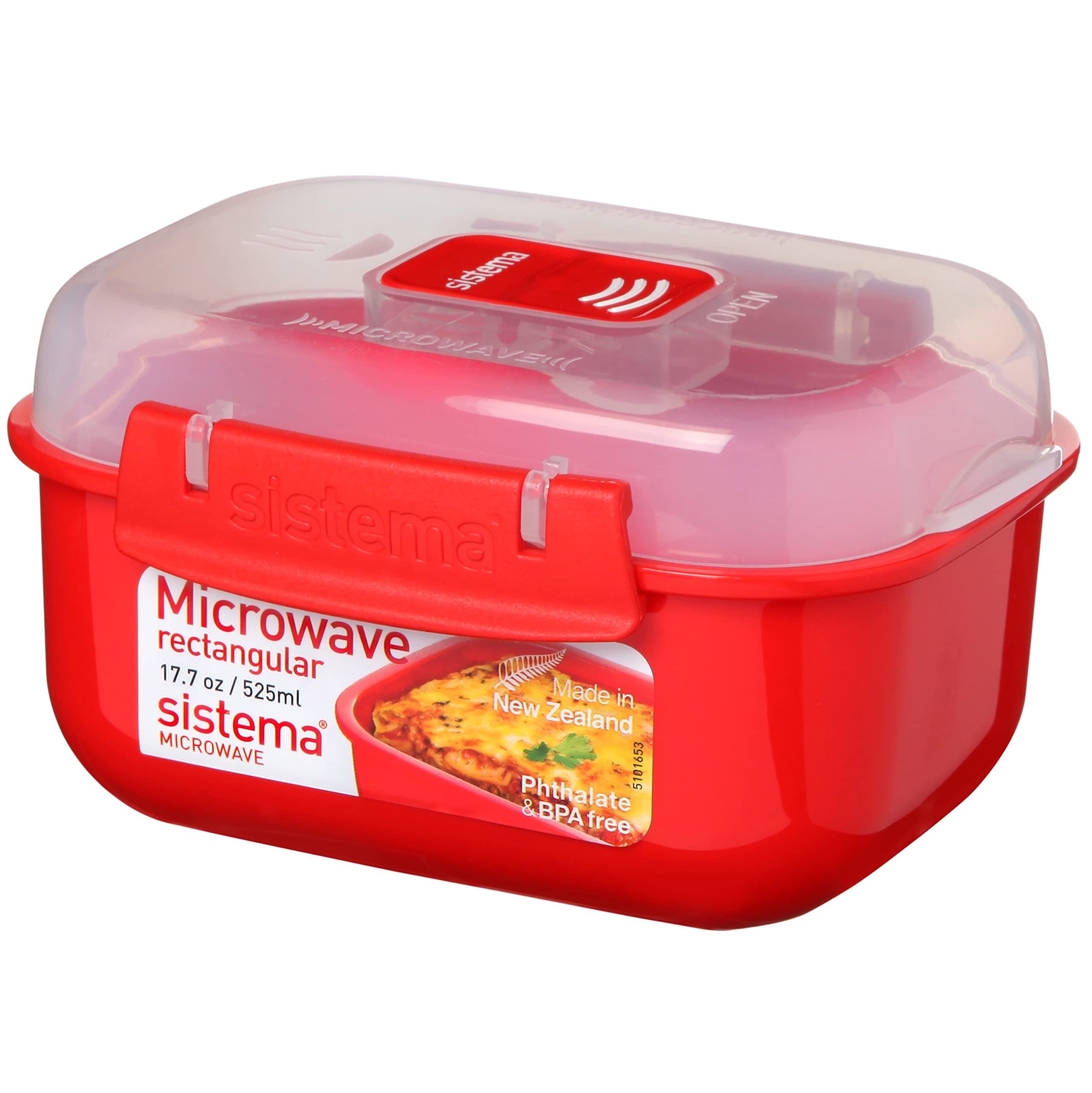 Red: Sistema Microwave Rectangular Container, 525 Ml - Red/Clear