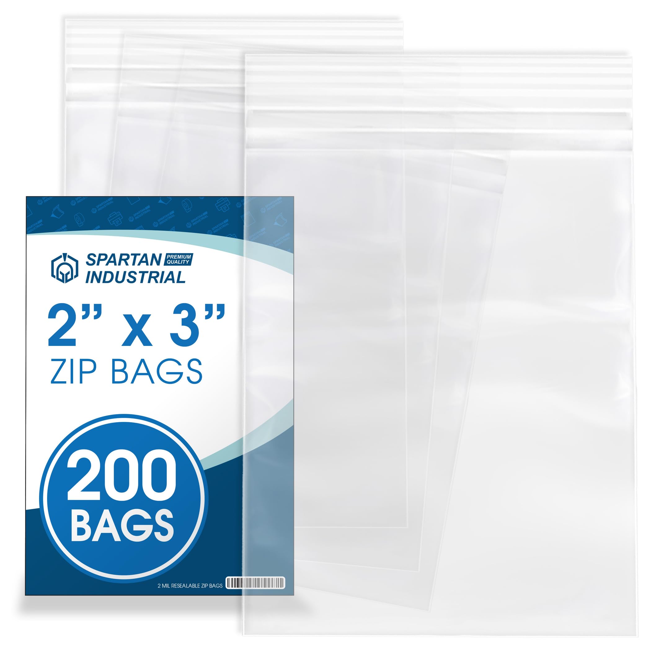 Spartan Industrial - 2    X 3    (200 Count) 2 Mil Clear Reclosable Zip Plastic Poly Bags with Resealable Lock Seal Zipper