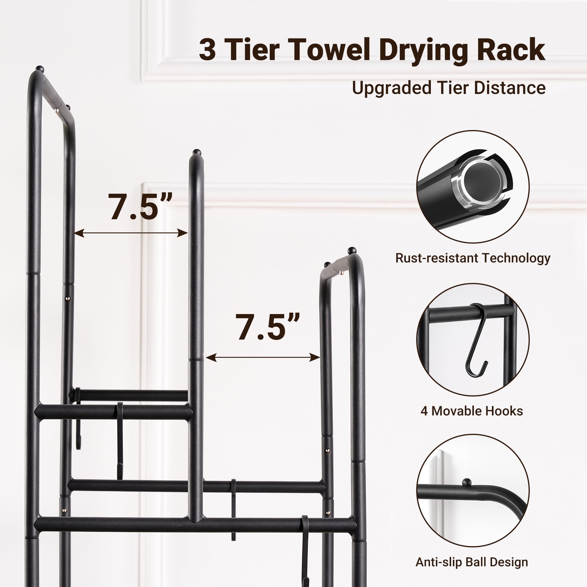 Elyken 40'' Tall Standing Towel Racks, 3 Tier Towel Drying Rack Outdoor, Pool Towel Stand Blanket Holder With Shelf & 4 Removabl