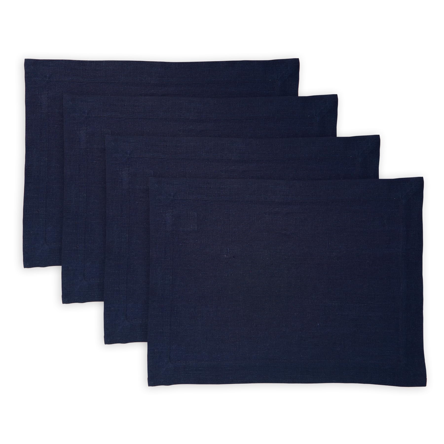 Solino Home Linen Placemats 19'' L X 14'' W Inch - 100% Pure Linen Indigo Navy Cloth Placemats Set Of 4 - Sonoma, Washable Fabri