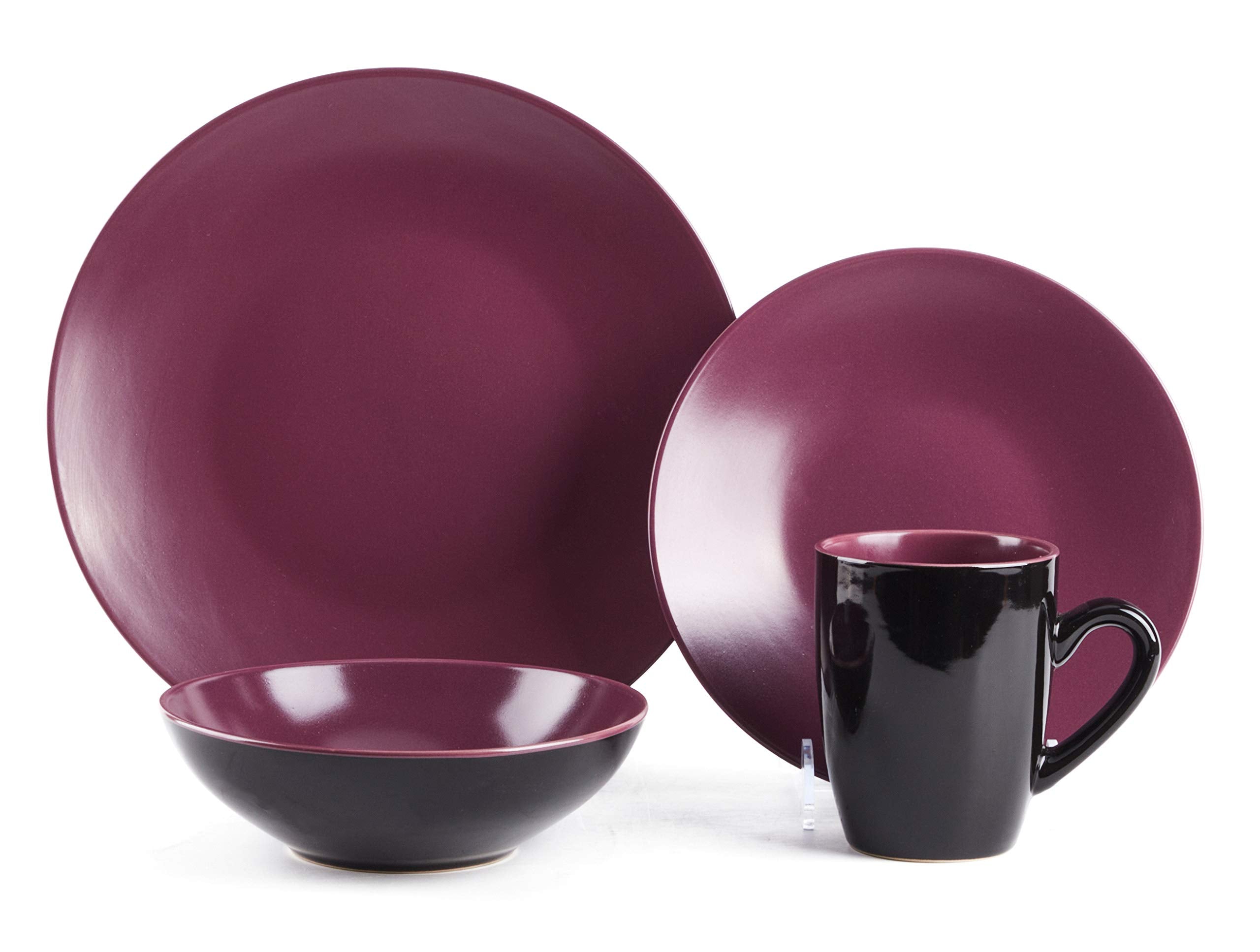 HomeVss Colors Life 16pc Dinnerware Set,Very Berry - 4 Assorted Colors Beige, Berry, Plum, and Rose