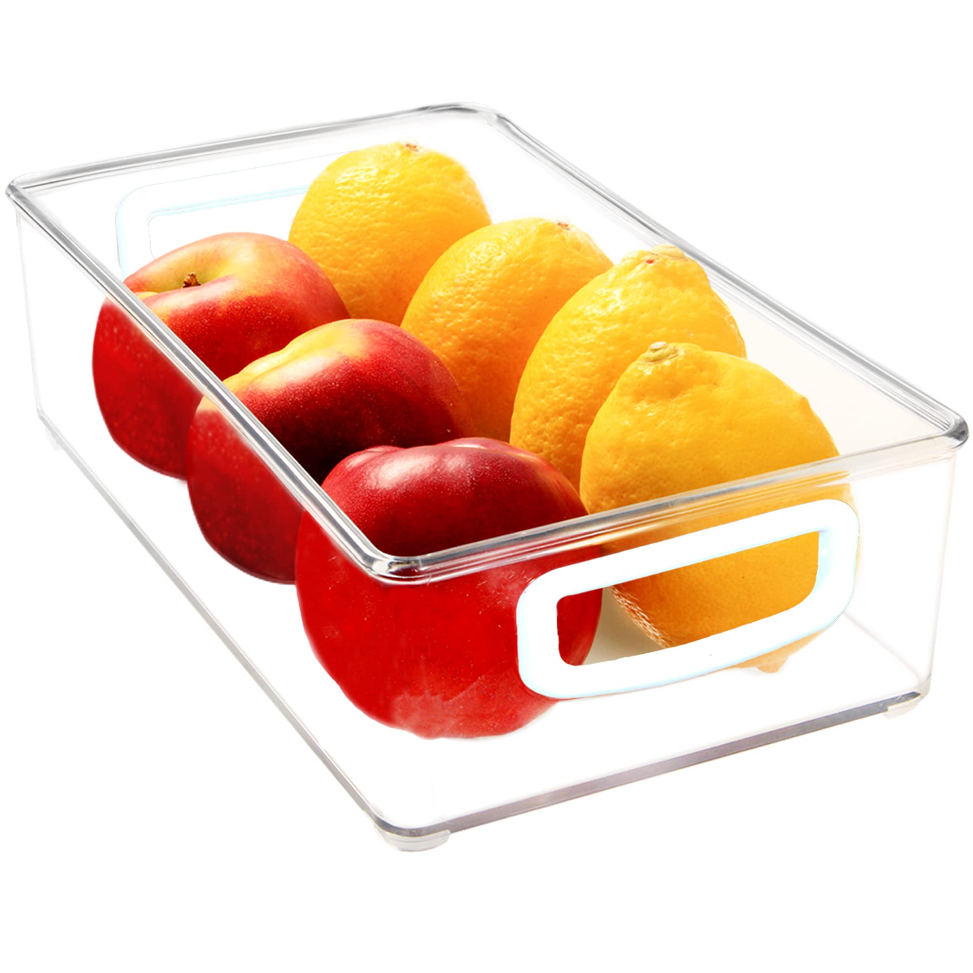 Youngever 4 Pack Stackable Plastic Storage Organizer Container Bins, Stackable Storage Bins With Handler For Refrigerator, Pantr