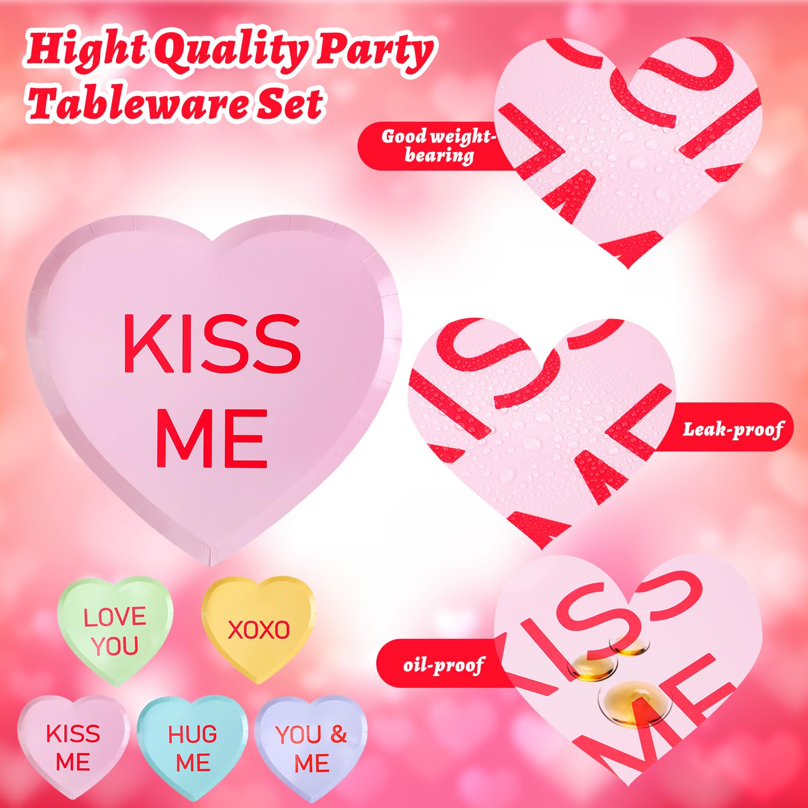 Uiifan 100 Pcs Valentine'S Day Paper Plates Conversation Heart Plates 9 Inch Valentine'S Heart Disposable Dinnerware Set For Gal
