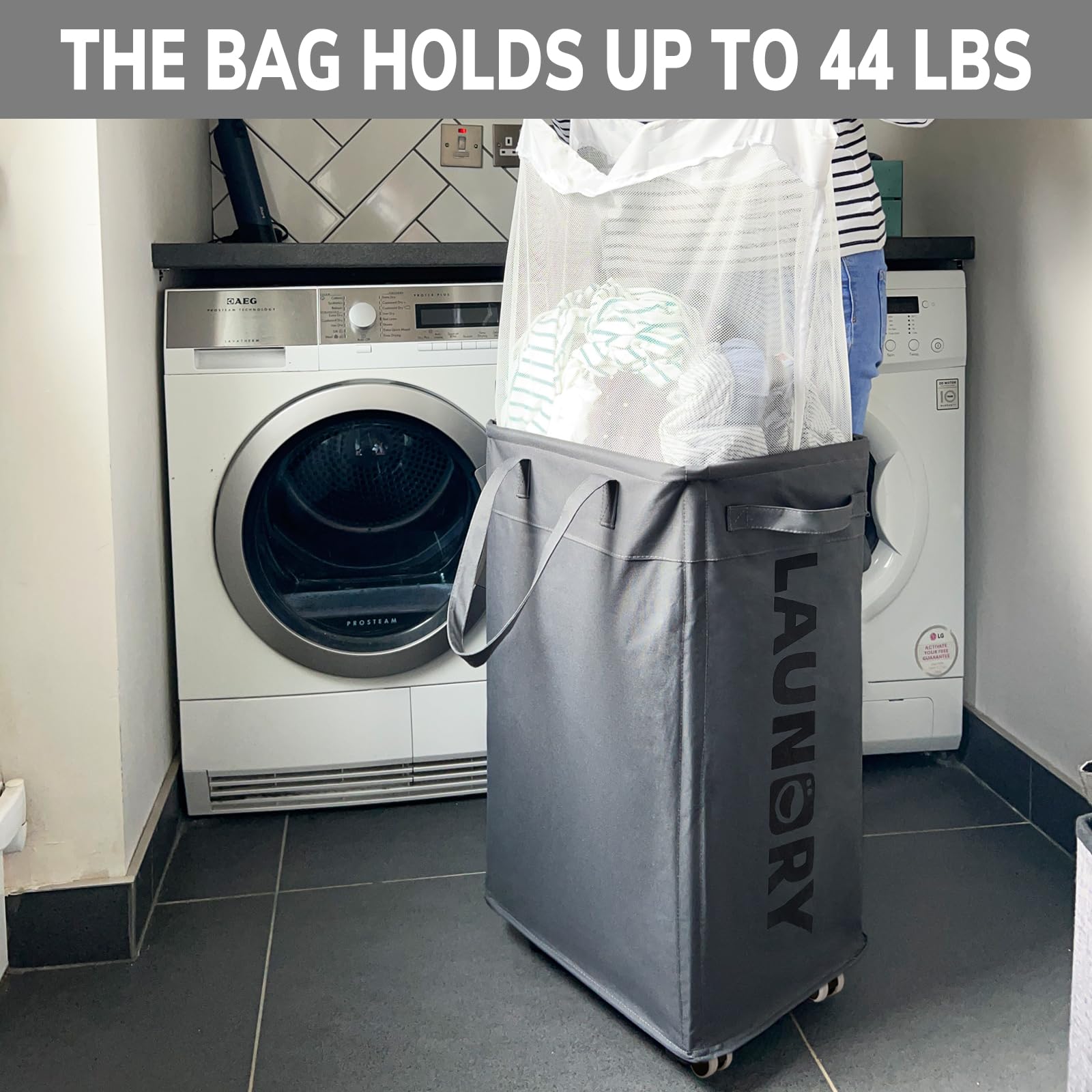 Goodpick Laundry Basket With Wheels, 75L Collapsible Large Laundry Hamper, Slim Laundry Basket With Removable Wash Bag For Corne
