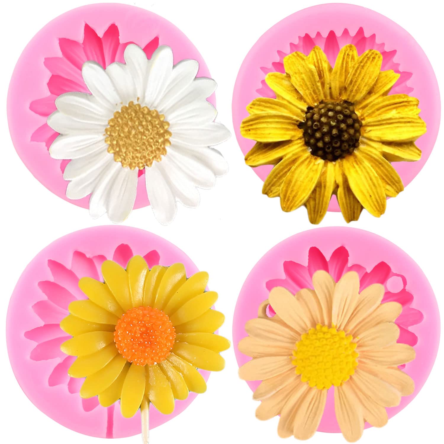 Mujiang Chrysanthemum Flower Silicone Molds Sunflower Fondant Mold Flower Lollipop Candy Mold For Cake Decoration Cupcake Topper