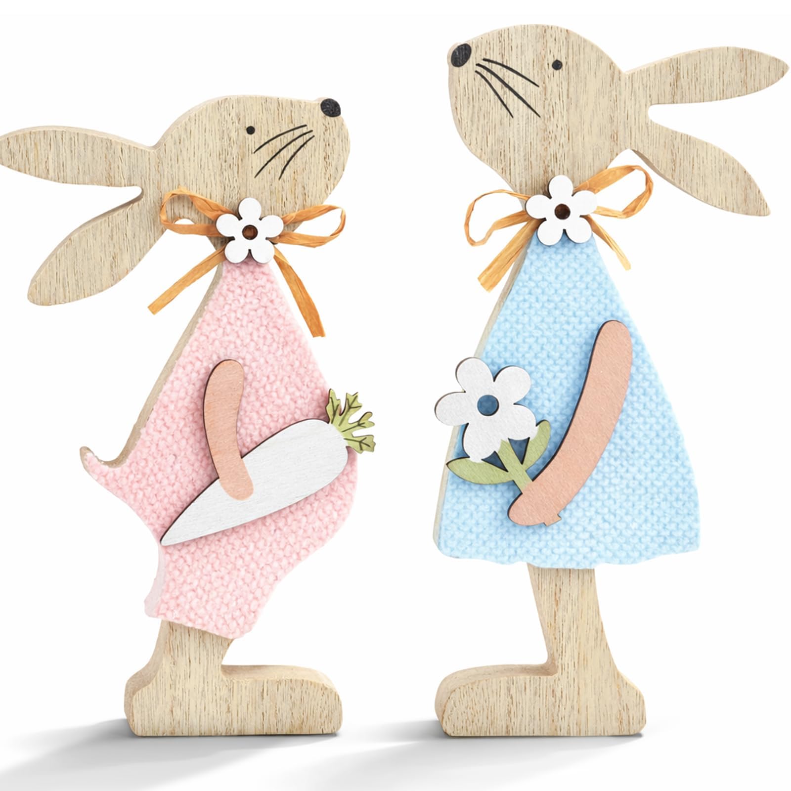 TOOYUMON Easter Decorations for Home, Wooden Bunny - 2PCS Easter Bunny Decor, Indoor Decorations Home, Farmhouse Easter Decor fo