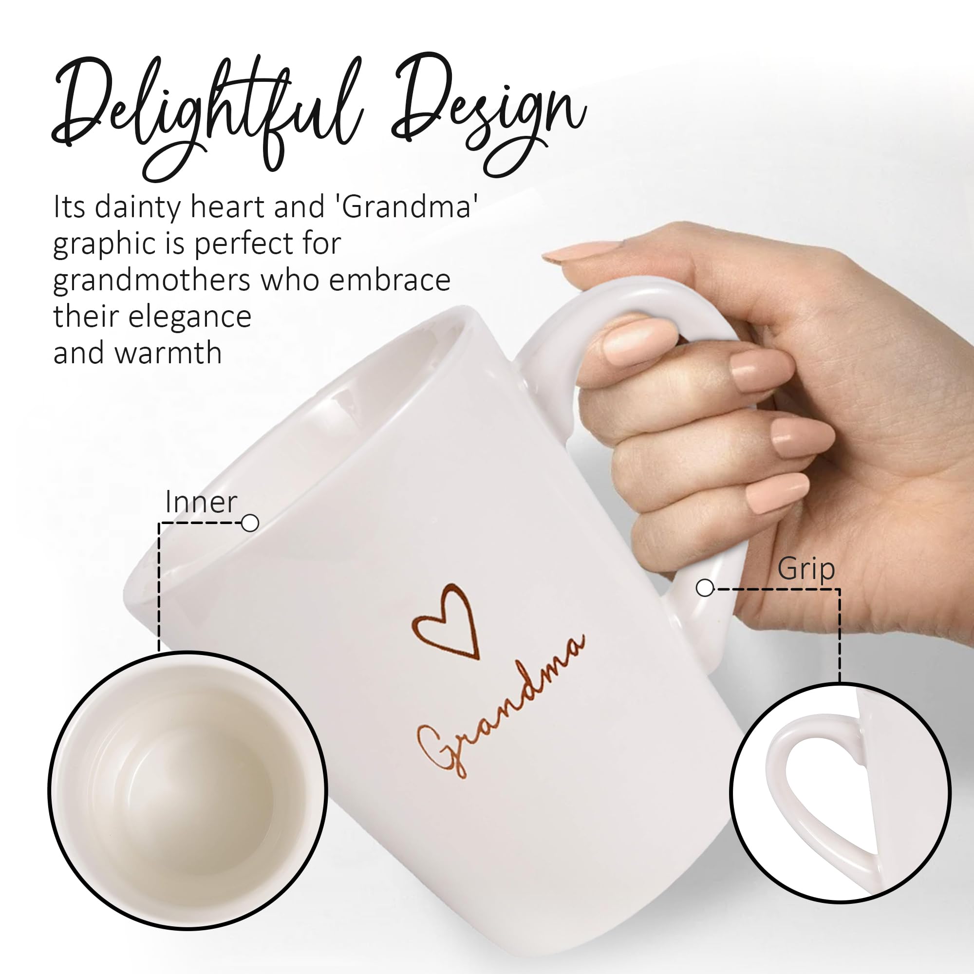 Pavilion Grandma Coffee Mug - Stoneware Coffee Cups For Grandmothers With Heart Tag - Ideal For Daily Use With ''Grandma'' Text