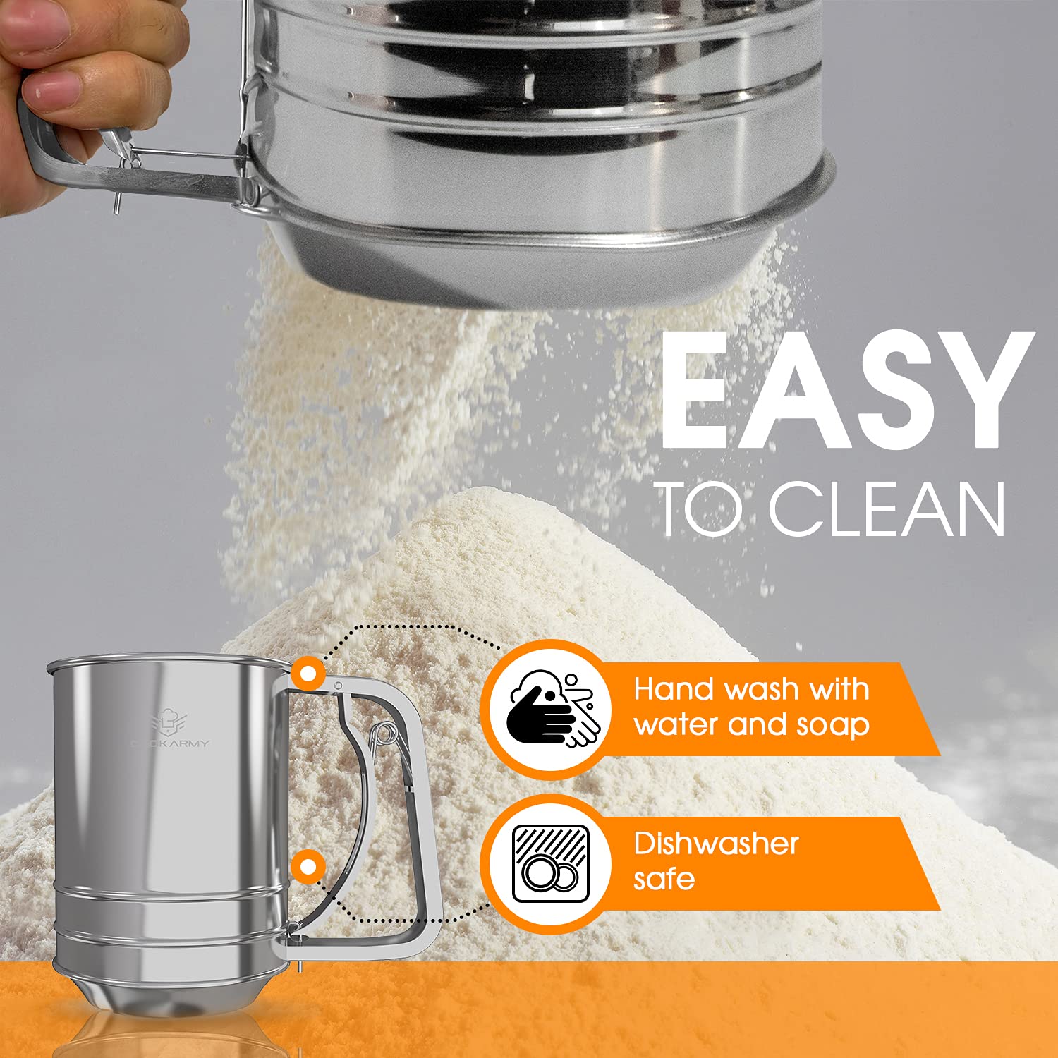 Cook Army Flour Sifter , 3 Cup Stainless Steel , Great Double-Layer Baking Sifters For All Baking Flour And Powdered Sugar, Flou
