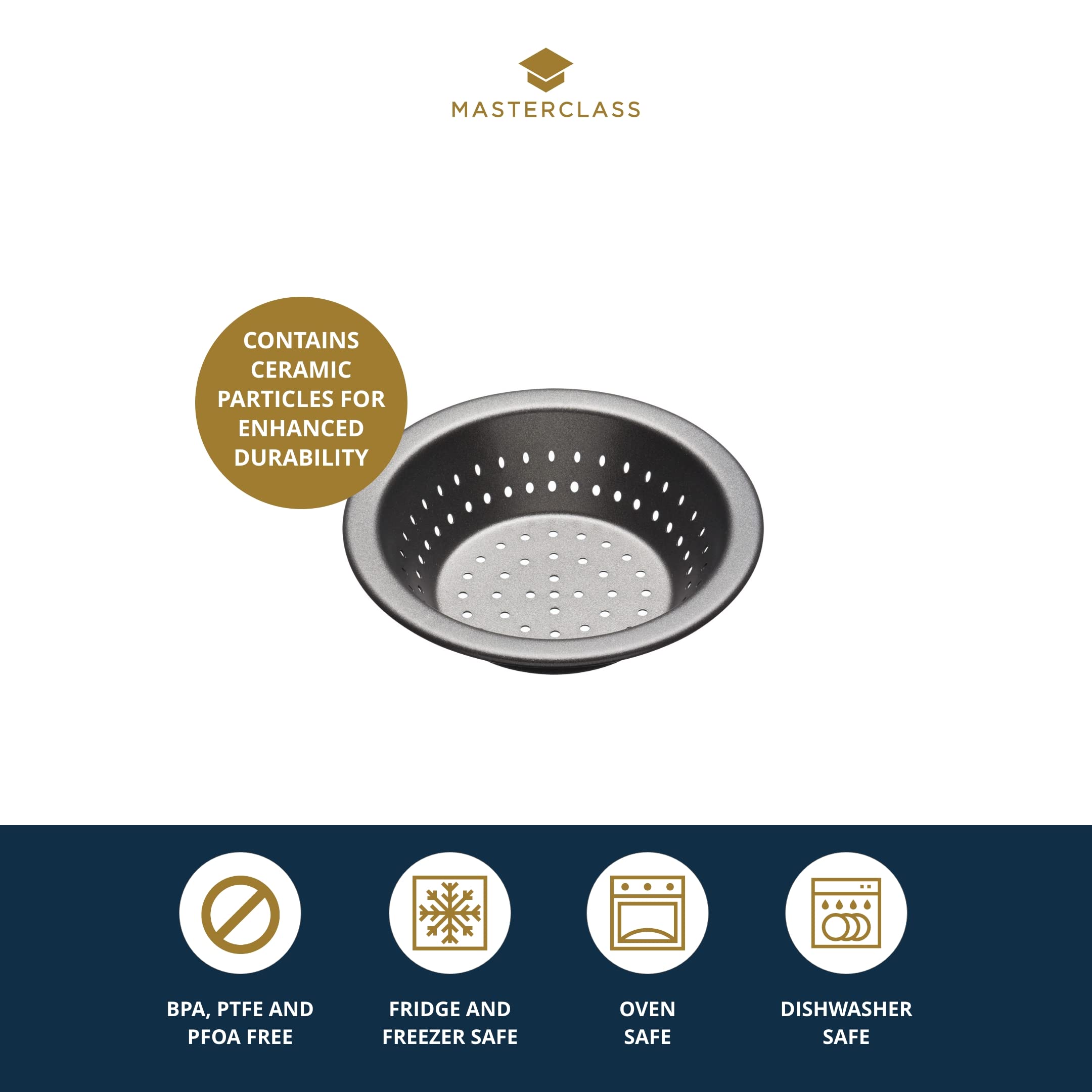 Masterclass Kcmccb73 Crusty Bake 10 Cm Perforated Pie Dish With Pfoa Non Stick, Robust 1 Mm Carbon Steel, 4 Inch Round Individua