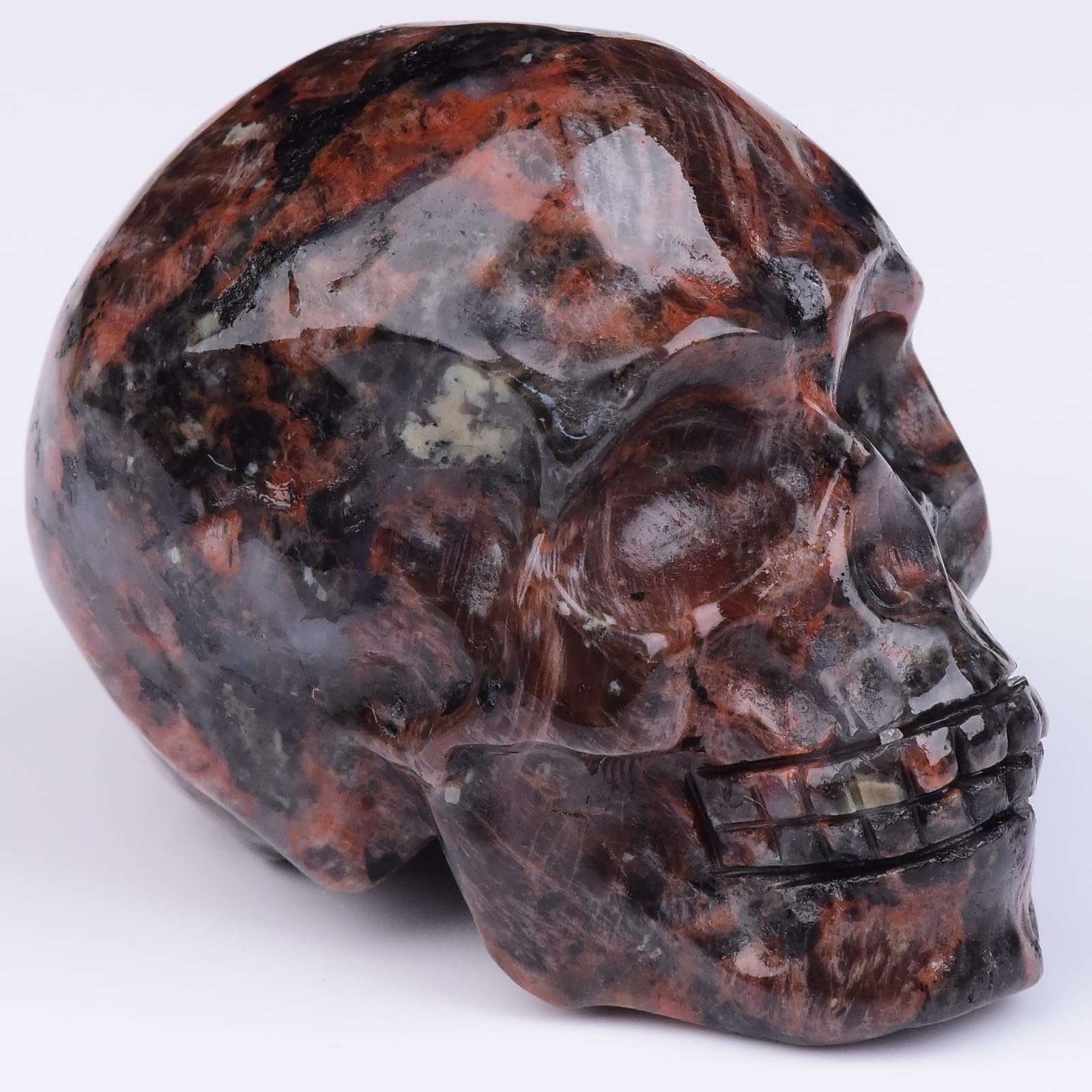 QLRSUXN 2 Inch Mahogany Obsidian Crystal Skulls Decor,Human Skull Sculpture Statues Healing Crystal Decor,Halloween Skull Figuri
