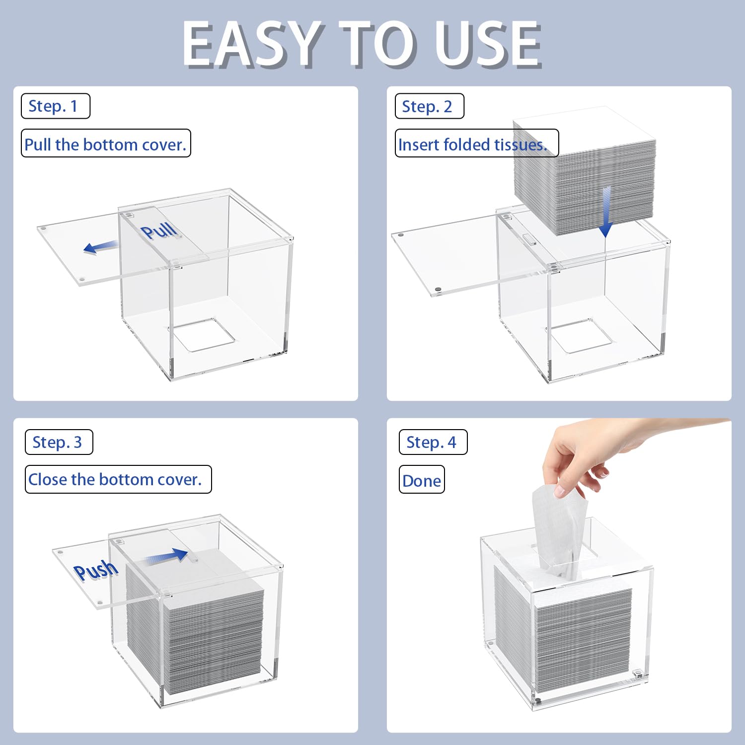 Pitbvo Acrylic Tissue Box Cover, Clear Square Tissue Box Holder, Facial Napkin Dispenser For Bathroom Kitchen Bedroom Office