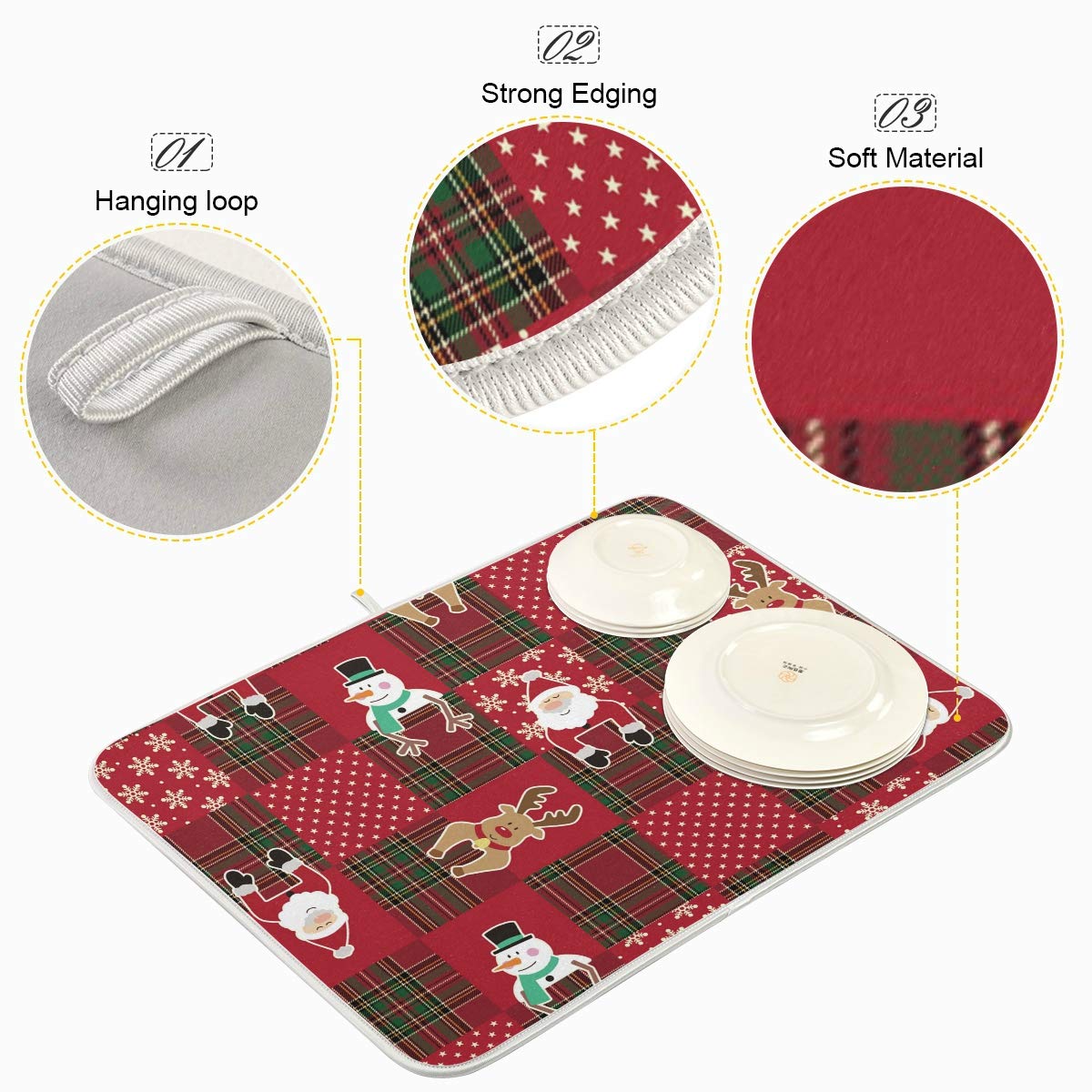Dish Drying Mat For Kitchen, Christmas 18 In X 24 In Absorbent, Microfiber Dish Drying Rack Pad