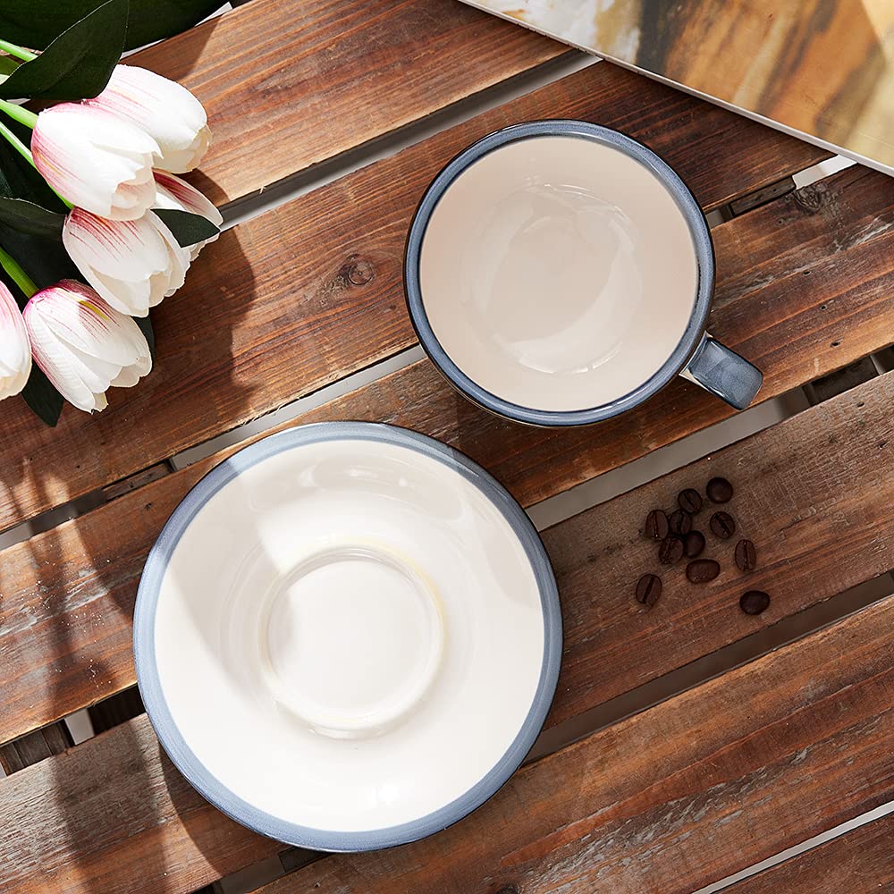 Coffeezone Vintage Design 12 Oz Ceramic Latte Art Cappuccino Barista Cup With Saucer (Beige)