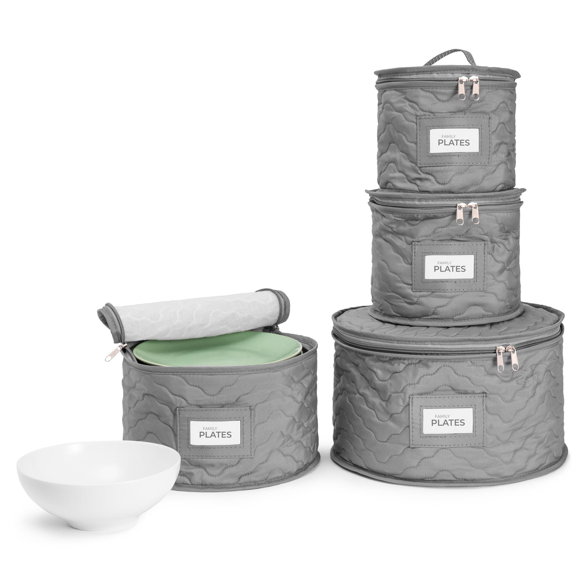Sorbus China Storage Containers - Quilted Dish Storage Containers For Organizing, Moving Supplies, Party - 4 Stackable Plate Car