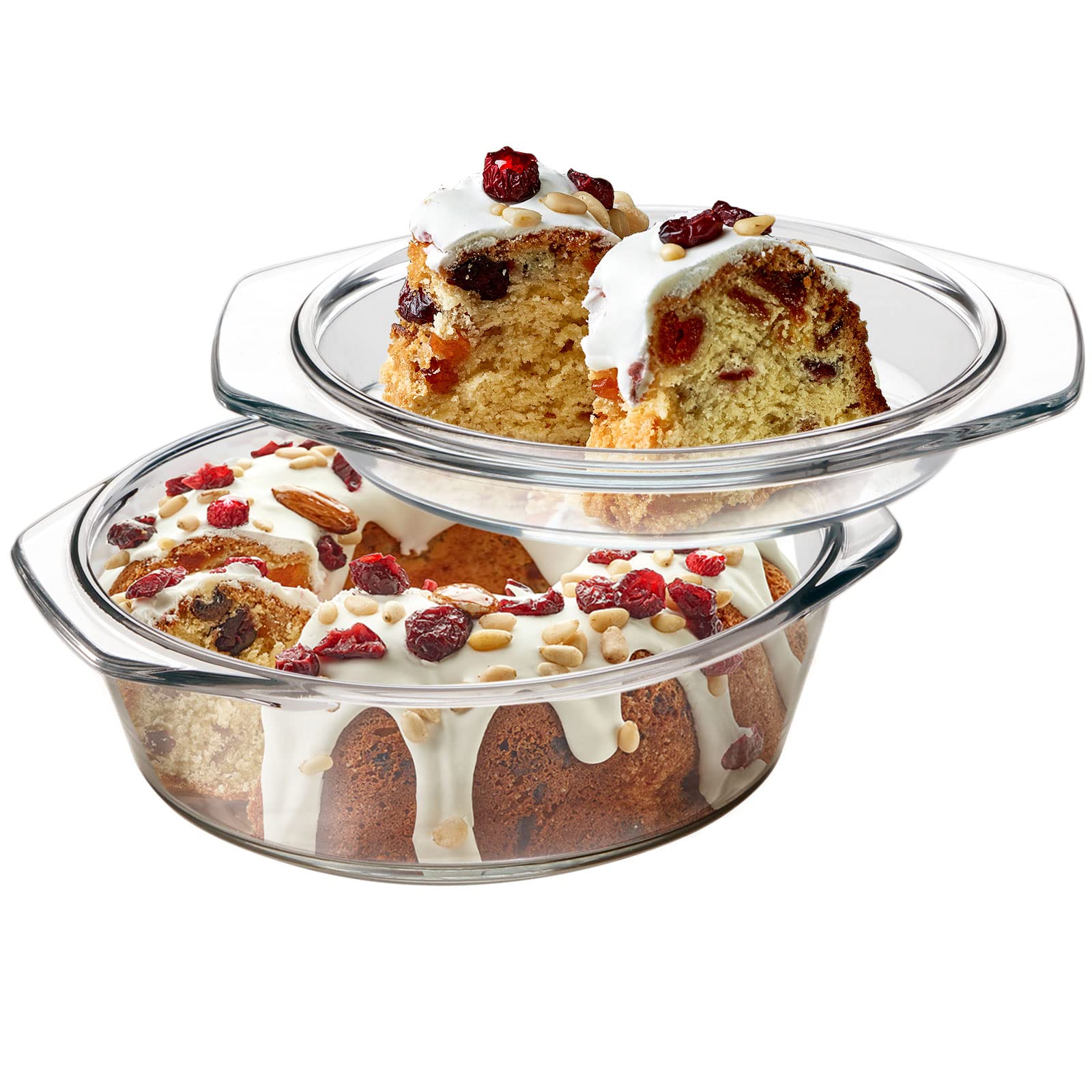 Clear Round Glass Casserole With Lid By Nutriups | Covered Glass Ovenware With Lid, 1 L