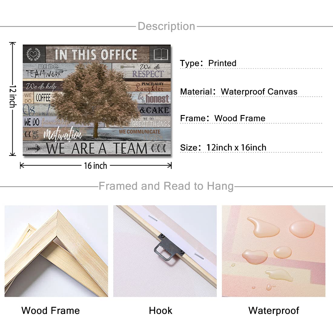 Vintage Office Artwork Wall Decor In This Office Motivational Posters Brown Maple Tree Picture Print on Canvas Inspiring Wall Art for Home School Office Decoration Framed Inspirational Gifts 12x16inch