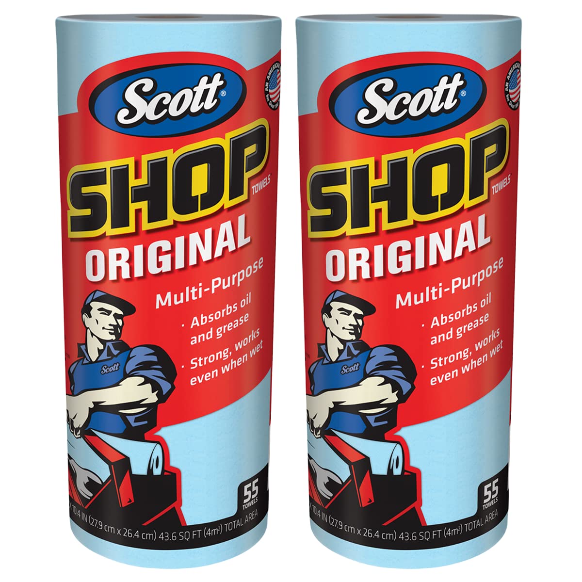 75130 Scott Single Rolls Blue Shop Towels Disposable 55 Sheets Pack 110 Total Paper Towels (2 Pack Bundle) Professional Diy Oil