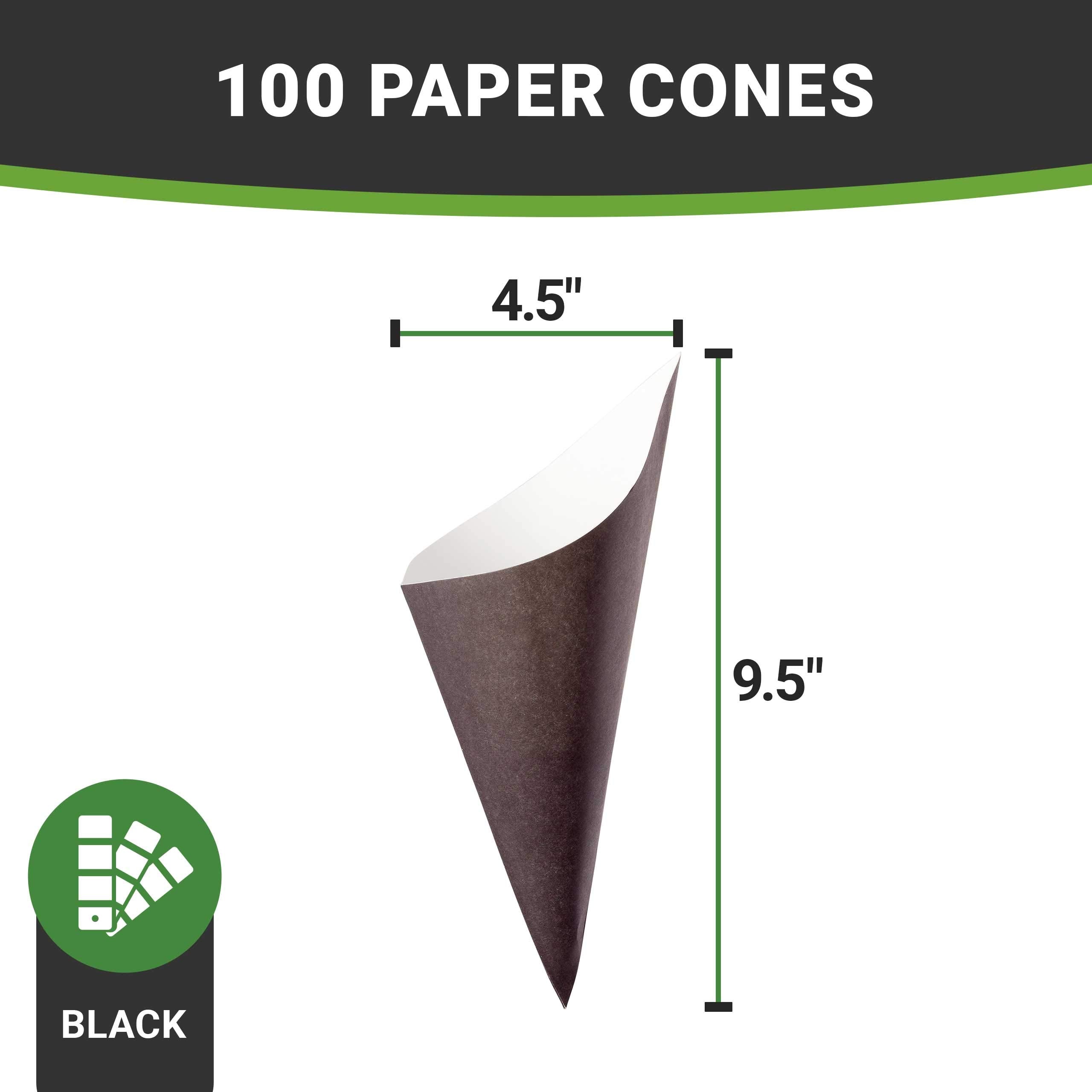 Restaurantware Conetek 10-Inch Eco-Friendly Black Finger Food Cones: Perfect For Appetizers - Food-Safe Paper Cone - Disposable