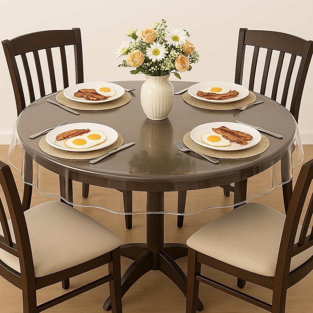 Dependable Industries inc. Essentials Deluxe Clear Plastic Tablecloth Protector with Sewn Edge 70'' Round