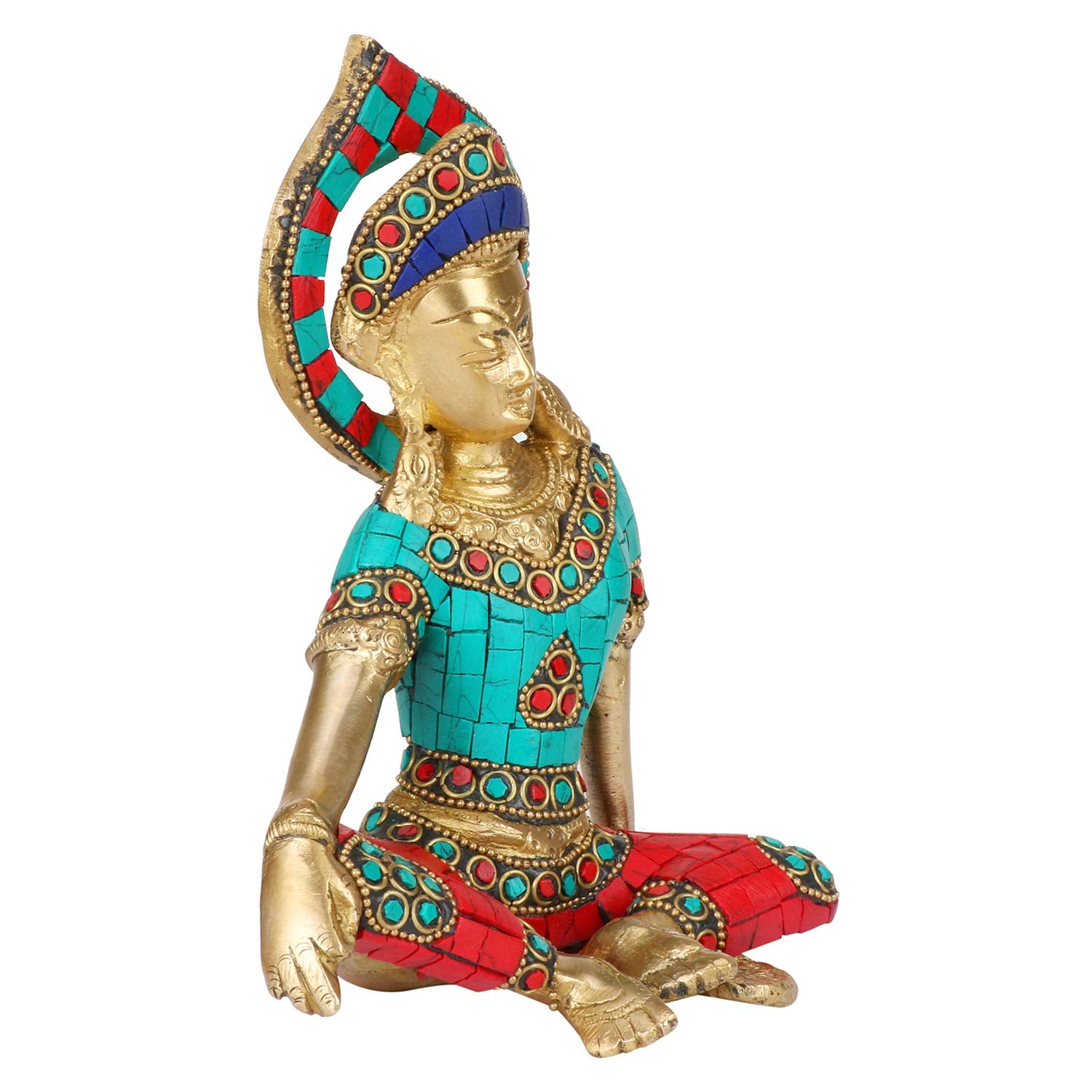 Kartique Brass Murti of Lord Indra Dev| Color Gemstone Handwork Inder Dev | Vastu Remedy | FengShui | Brass Statue of God Indra