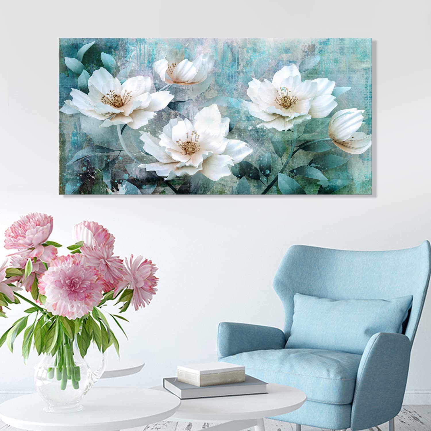 Canvas prints abstract roses wall art for living room grey green painting watercolor paintings flowers floribunda framed canvas prints decor home bedroom decor office