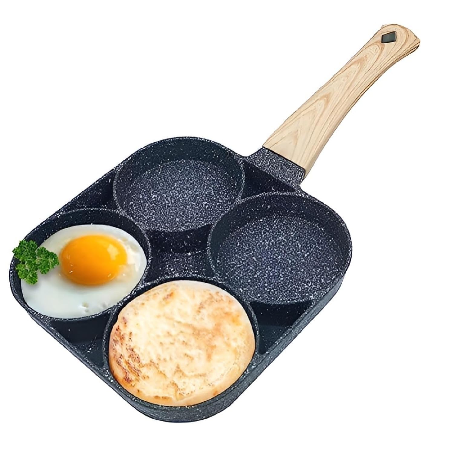 Winkelen 4-Hole Non-Stick Egg Frying Pan With Detachable Wooden Handle - Multi-Purpose Pan For Omelets, Burgers, Poached Eggs, P