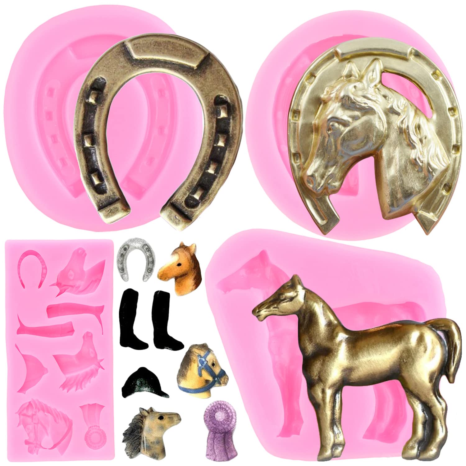 Zixiang Horse Silicone Mold Horseshoe Fondant Molds Horse Head Chocolate Molds For Cake Decorating Cupcake Topper Polymer Clay C