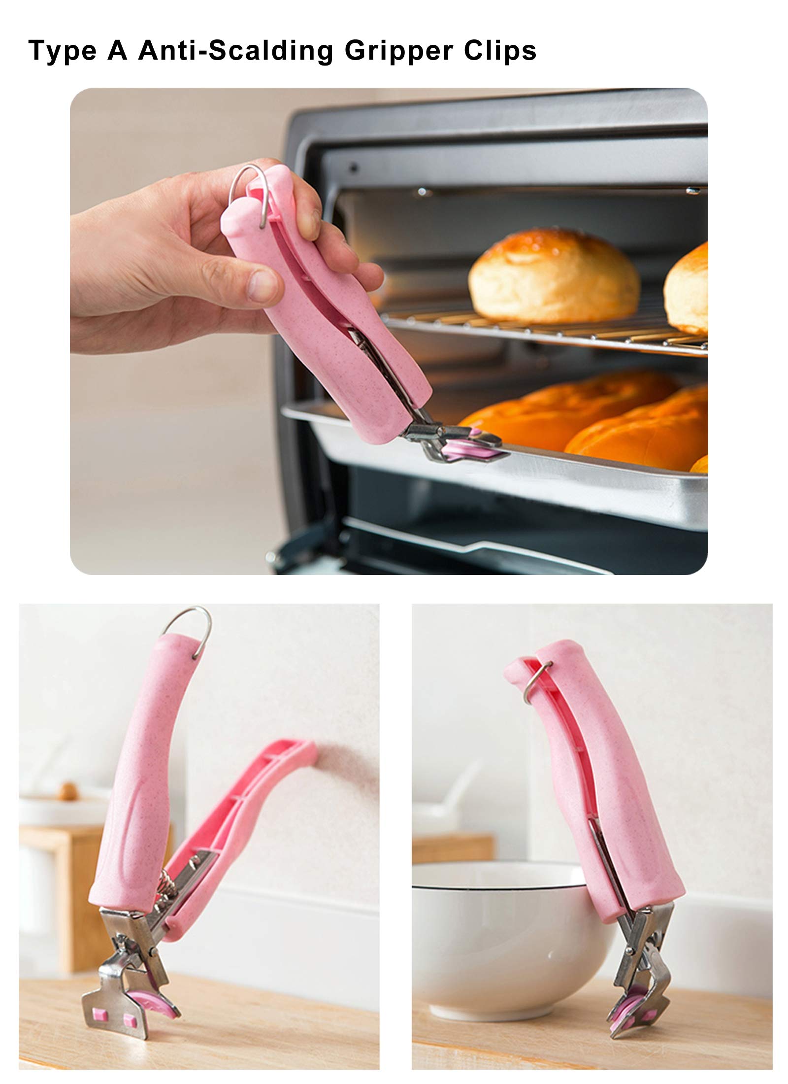 SPTECHMAKE Stainless Steel Anti-Scalding Gripper Tongs, 2-Pack, Green & Pink, Model SPTECH-COOKTO-2A, Ideal for Hot Plates & Bowls
