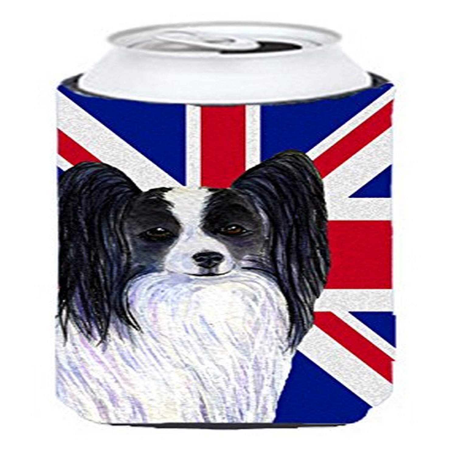 Papillon with English Union Jack British Flag Tall Boy Beverage Insulator Hugger SS4947TBC