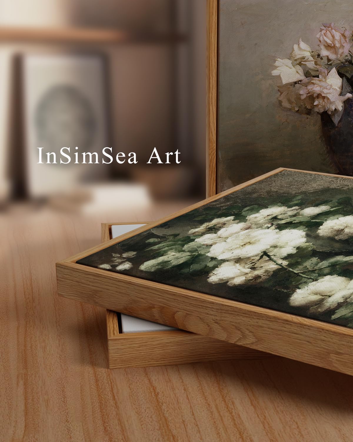 InSimSea Framed Canvas Wall Art Home Decor | Vintage Flowers Modern Farmhouse Decor | Canvas Wall Art for Living Room | French Country Decor Wall Prints 24x36inch