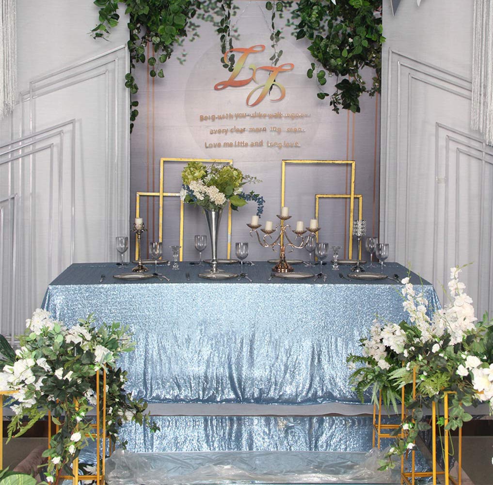 Squarepie Sequin Tablecloth Rectangular 50 X 72 Inch Baby Blue Reflect Lights Bling Sparkly Table Linen For Wedding Party