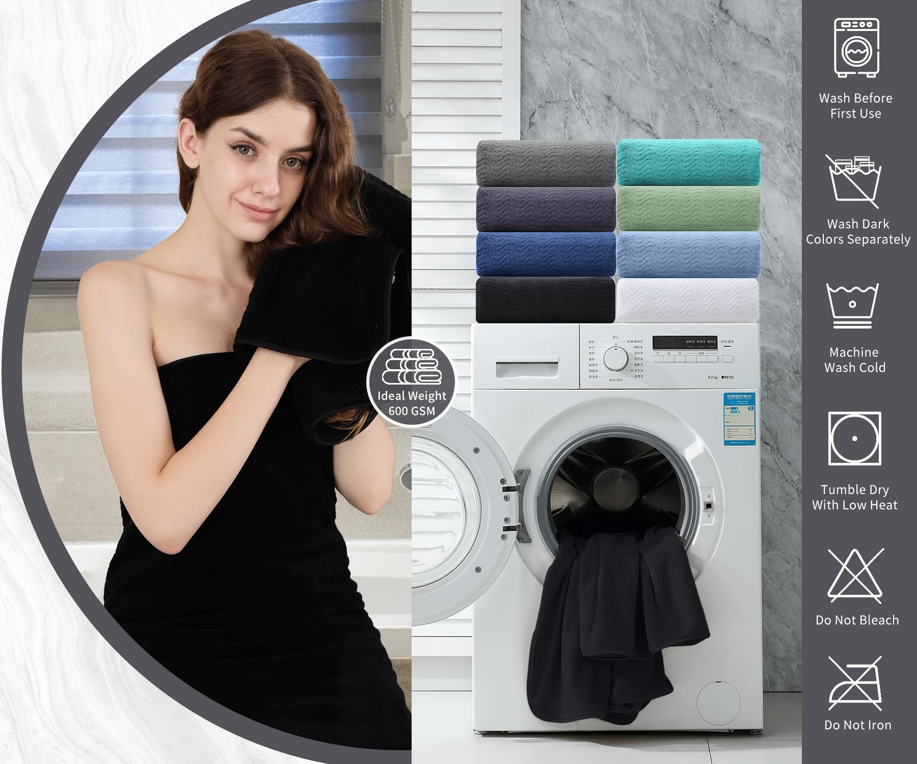 4 Piece Bath Towel Oversized Bath Sheet 35''X70'' Black Bathroom Towel Extra Large Bath Towel Set Highly Absorbent Quick Dry Pre