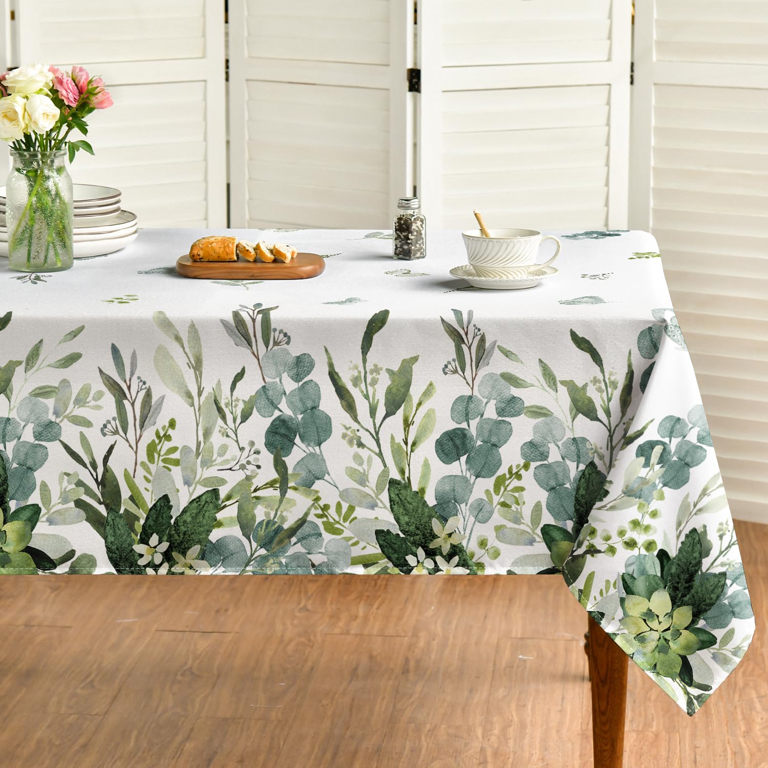 Horaldaily Spring Summer Tablecloth 60X84 Inch Rectangular, Eucalyptus Floral Table Cover For Party Picnic Dinner Decor