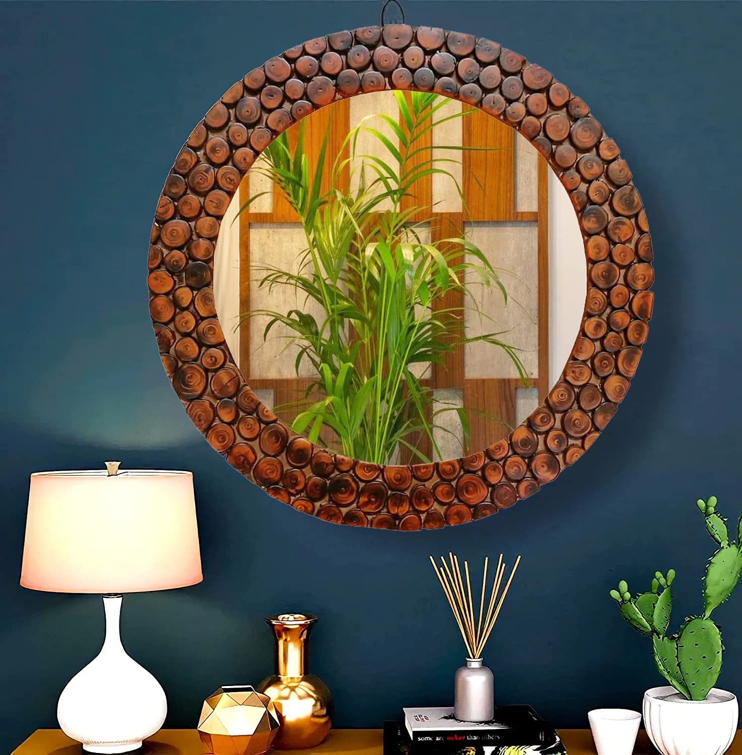 Sra Home Deco Handmade Wooden Antique Frame Round Wall-Mounted Mirror, Mirror For Bedroom, Bathroom, Living Room, Wall Basin, St