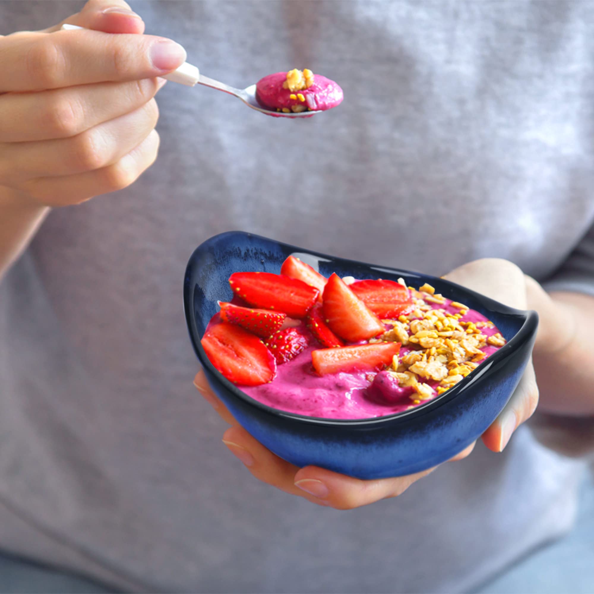 SKOBELOFF Blue Ceramic Serving Bowls For Cookies, Dry Fruits, Sweets And Other Snacks Platter Set Of 3, 1000 milliliter