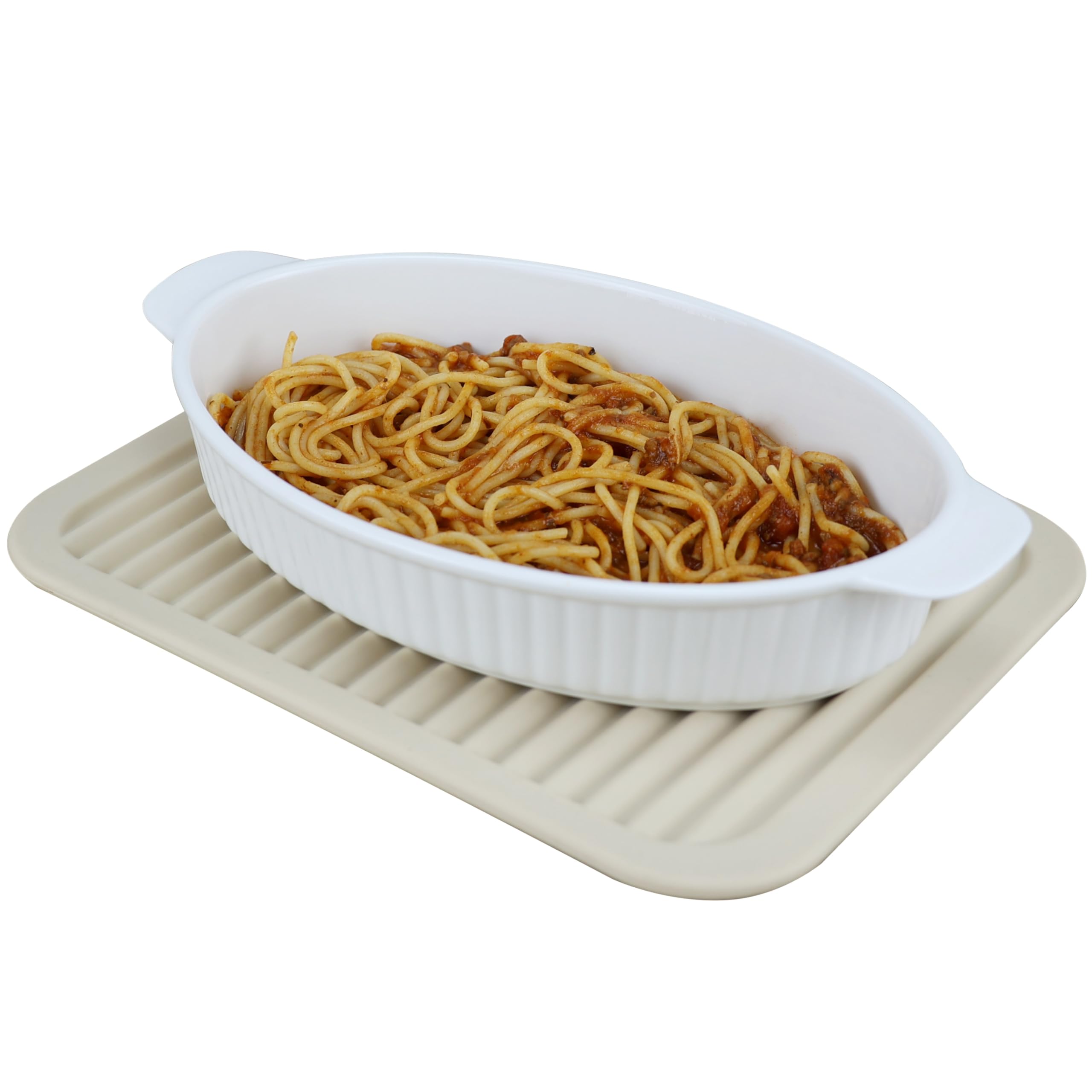 EIKS Oval Ceramic Baking Dish with Handles and Silicone Mat