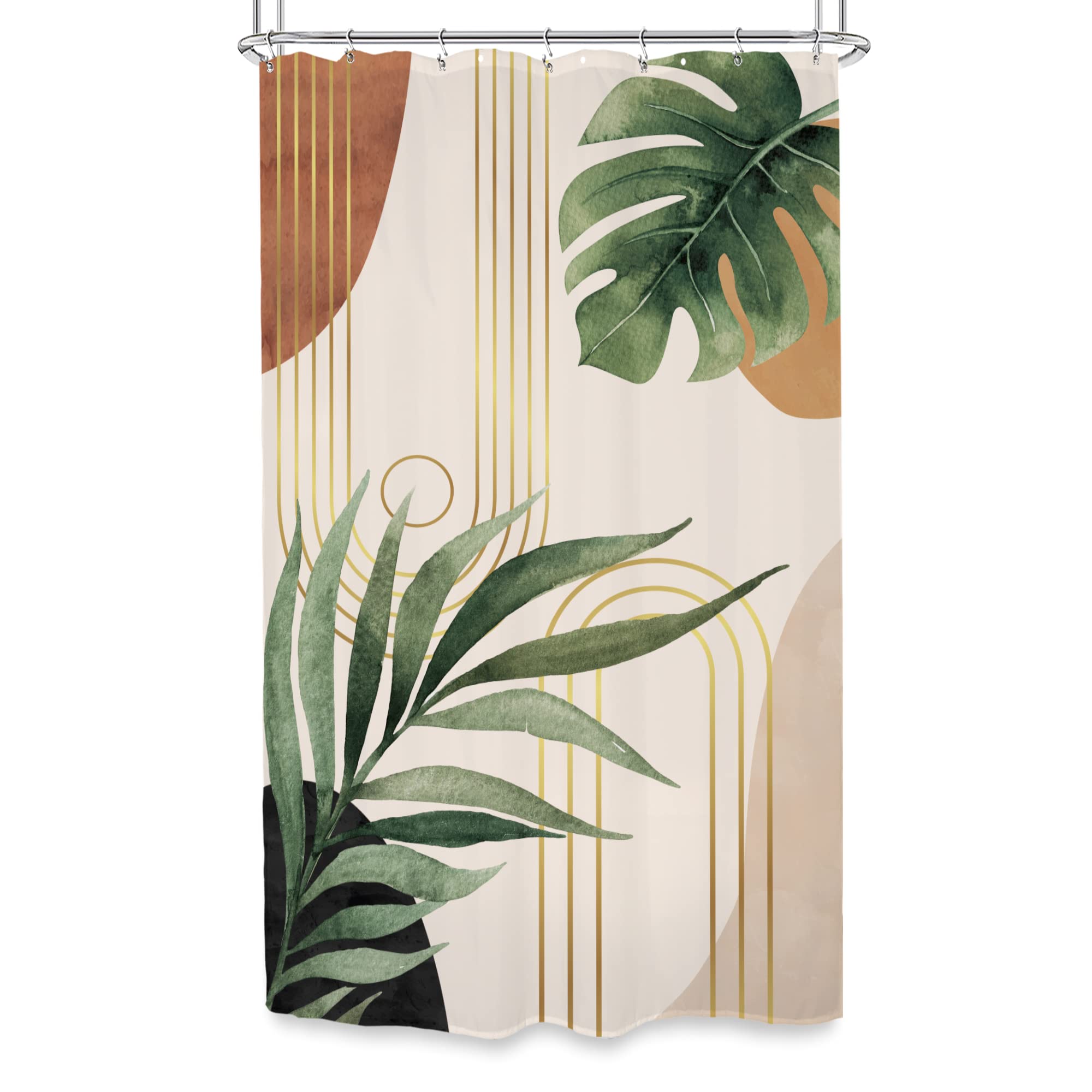 Glawry Small Stall Narrow Shower Curtain 39Wx72L Inches Single Tropical Boho Mid Century Leaves Abstract Bathroom Palm Leaf Plan