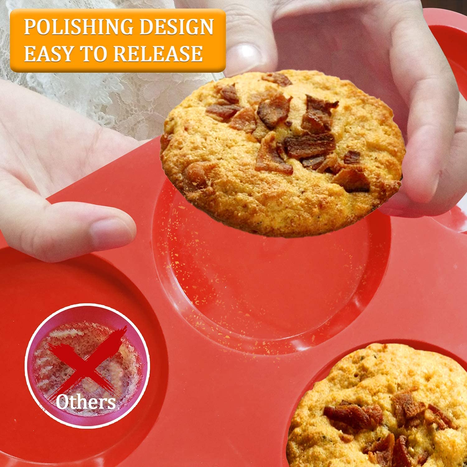 Walfos Silicone Muffin Top Pans For Baking 4Inch Jumbo Size, Perfect Results Premium Non-Stick Bakeware Egg Baking Pan, Great Fo