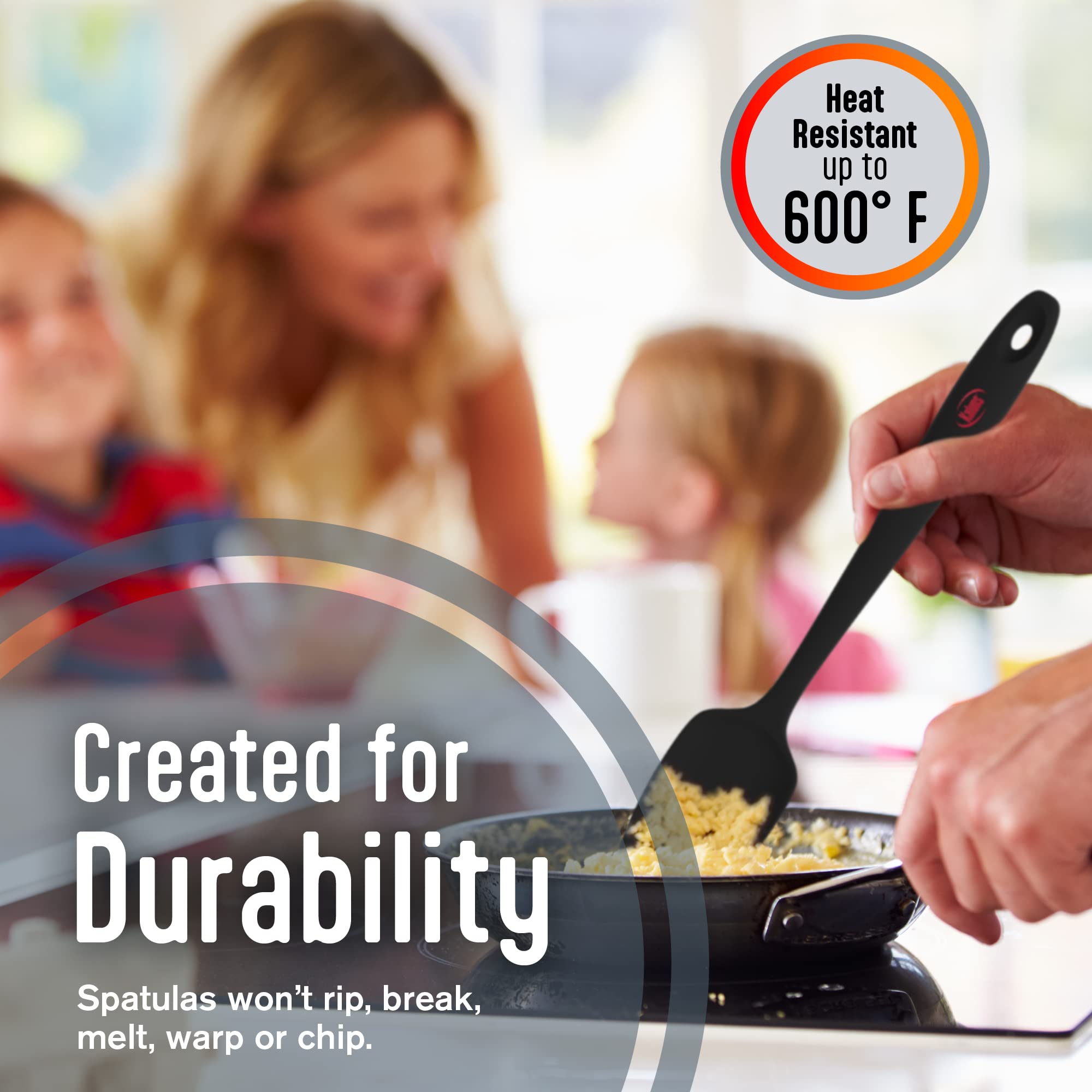 Kaluns Silicone Spatula Set, 4 Rubber Spatulas 600F Heat Resistant, Nonstick Seamless Design With Stainless Steel Core, Dishwash