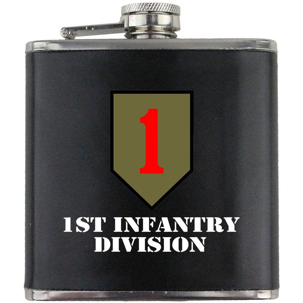 Army 1st Infantry Division Full Color Stainless Steel Leather Wrapped 6oz. Flask